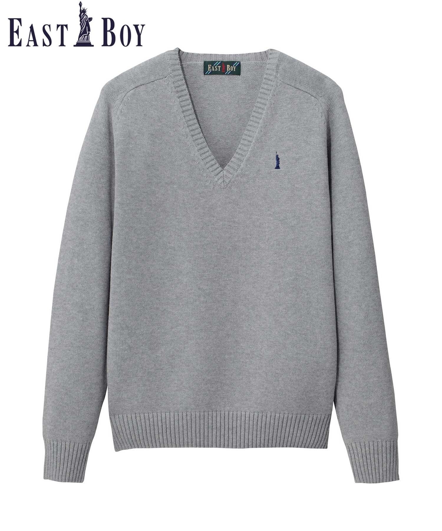 【イーストボーイ/EASTBOY】のセーター 綿 7G ニット 女子 制服 スクール インテリア・キッズ・メンズ・レディースファッション・服の通販 founy(ファニー) 　ファッション　Fashion　レディースファッション　Fashion for Women　トップス・カットソー　Cut & Sew Tops　ニット　Knit Tops & Sweaters　セーター　Sweater, Knitwear　タンブラー　Tumbler, Travel Mug　長袖　Long Sleeve, Full Sleeve　ポケット　Pocket, Pocket Detail　おすすめ　Recommended / Our Picks　ライトグレー×ネイビー|ID: prp329100004736666 ipo3291000000034623281