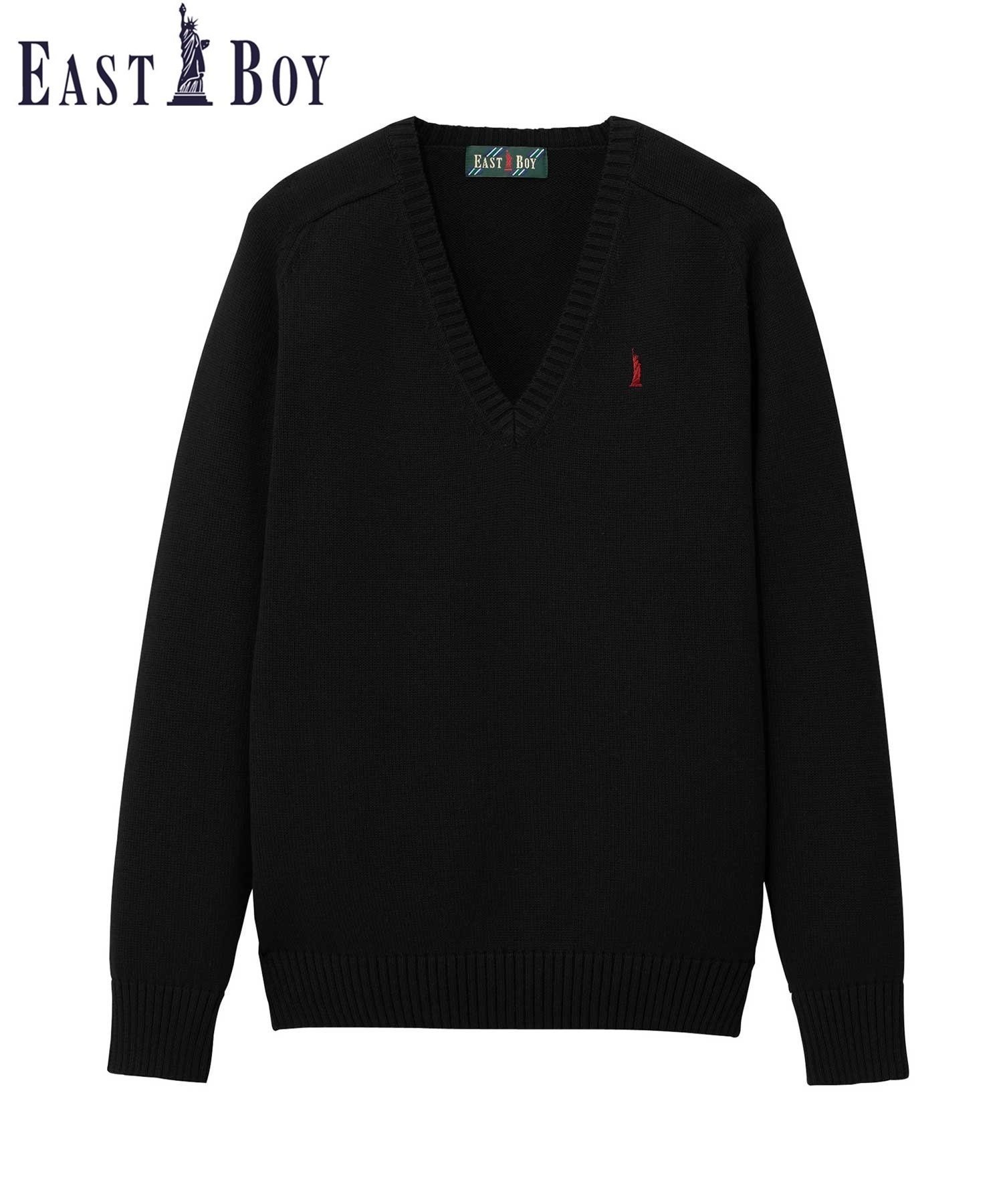 【イーストボーイ/EASTBOY】のセーター 綿 7G ニット 女子 制服 スクール インテリア・キッズ・メンズ・レディースファッション・服の通販 founy(ファニー) 　ファッション　Fashion　レディースファッション　Fashion for Women　トップス・カットソー　Cut & Sew Tops　ニット　Knit Tops & Sweaters　セーター　Sweater, Knitwear　タンブラー　Tumbler, Travel Mug　長袖　Long Sleeve, Full Sleeve　ポケット　Pocket, Pocket Detail　おすすめ　Recommended / Our Picks　ブラック×レッド|ID: prp329100004736666 ipo3291000000034623282