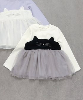 【エフオー オンラインストア/F.O.Online Store / KIDS】のネコモチーフチュールドッキングトップス 人気、トレンドファッション・服の通販 founy(ファニー) ファッション Fashion キッズファッション Fashion for Kids トップス・カットソー Cut & Sew Tops トレーナー Sweatshirt, Trainer |ID:prp329100004736700