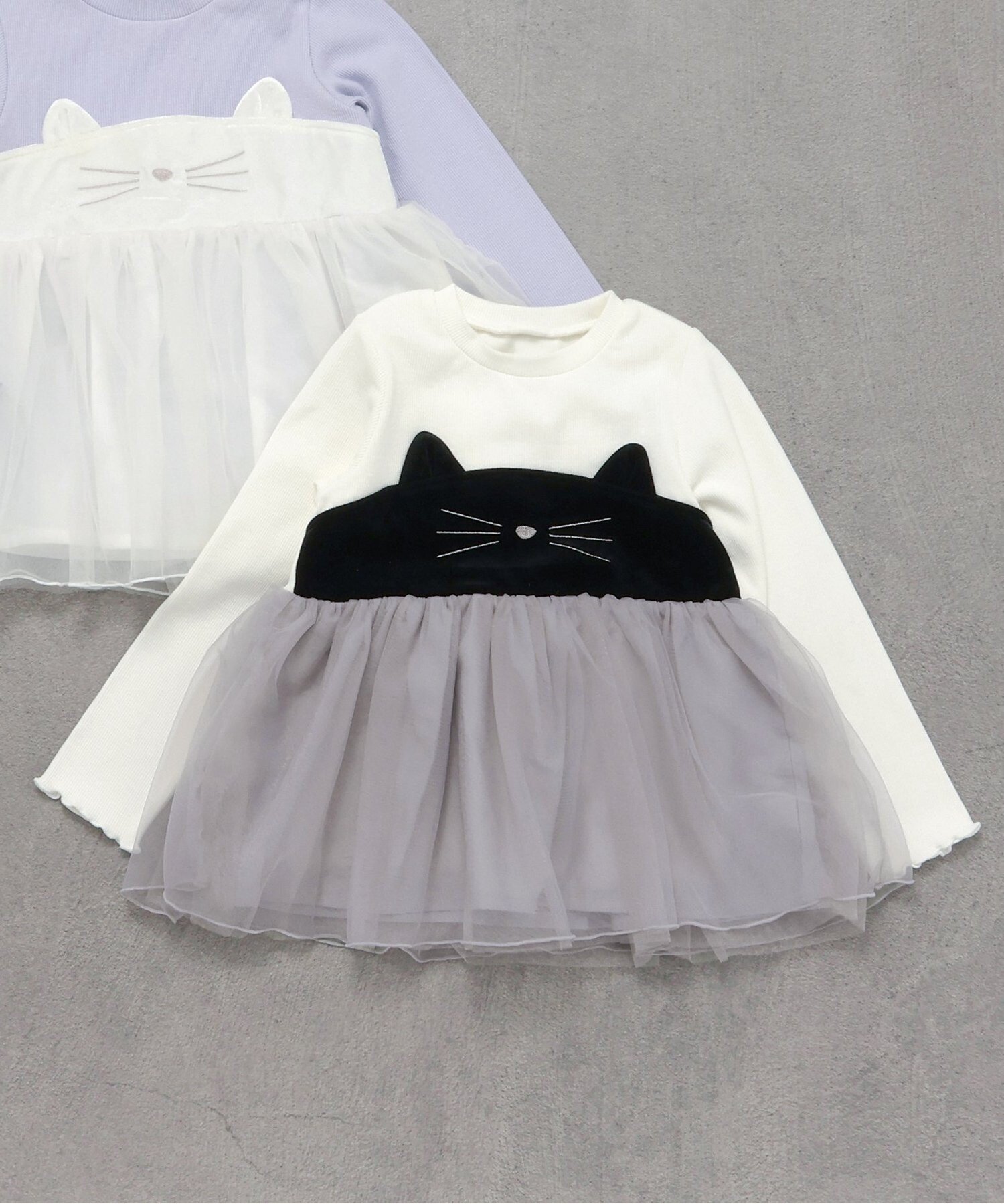 【エフオー オンラインストア/F.O.Online Store / KIDS】のネコモチーフチュールドッキングトップス インテリア・キッズ・メンズ・レディースファッション・服の通販 founy(ファニー) 　ファッション　Fashion　キッズファッション　Fashion for Kids　トップス・カットソー　Cut & Sew Tops　トレーナー　Sweatshirt, Trainer　ブラック|ID: prp329100004736700 ipo3291000000034215355