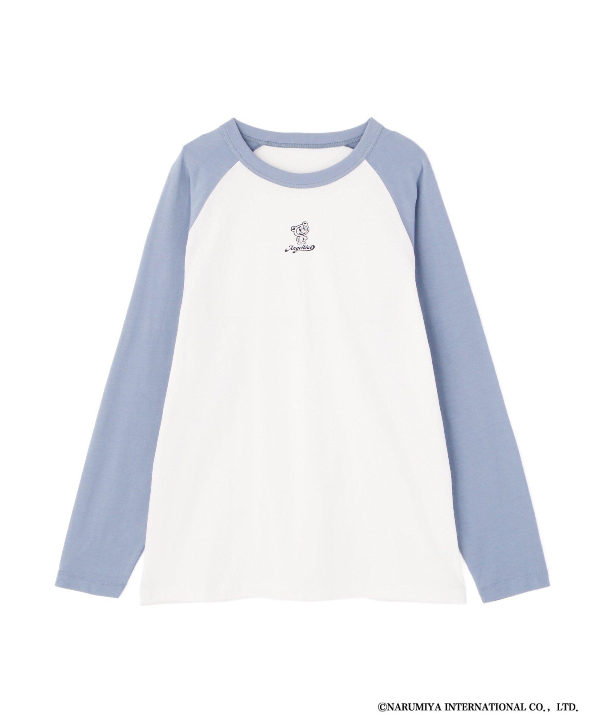 【フリーズマート/FREE'S MART】のエンジェルブルーコラボ ラグランロング丈Tシャツ インテリア・キッズ・メンズ・レディースファッション・服の通販 founy(ファニー) 　ファッション　Fashion　レディースファッション　Fashion for Women　トップス・カットソー　Cut & Sew Tops　シャツ・ブラウス・オフィスカジュアル　Elegant Blouses & Button-Ups　ロングTシャツ・Tシャツ　Longline T-Shirts & Tees　おすすめ　Recommended / Our Picks　キャラクター　Character, Licensed Characters　デニム　Denim, Jeans Material　プリント　Print, Printed Pattern　ボトム　Bottoms, Lower Wear　ロング　Long, Long-Length　人気　Popular, Best Seller　オフホワイト×ブルー|ID: prp329100004736705 ipo3291000000034350164