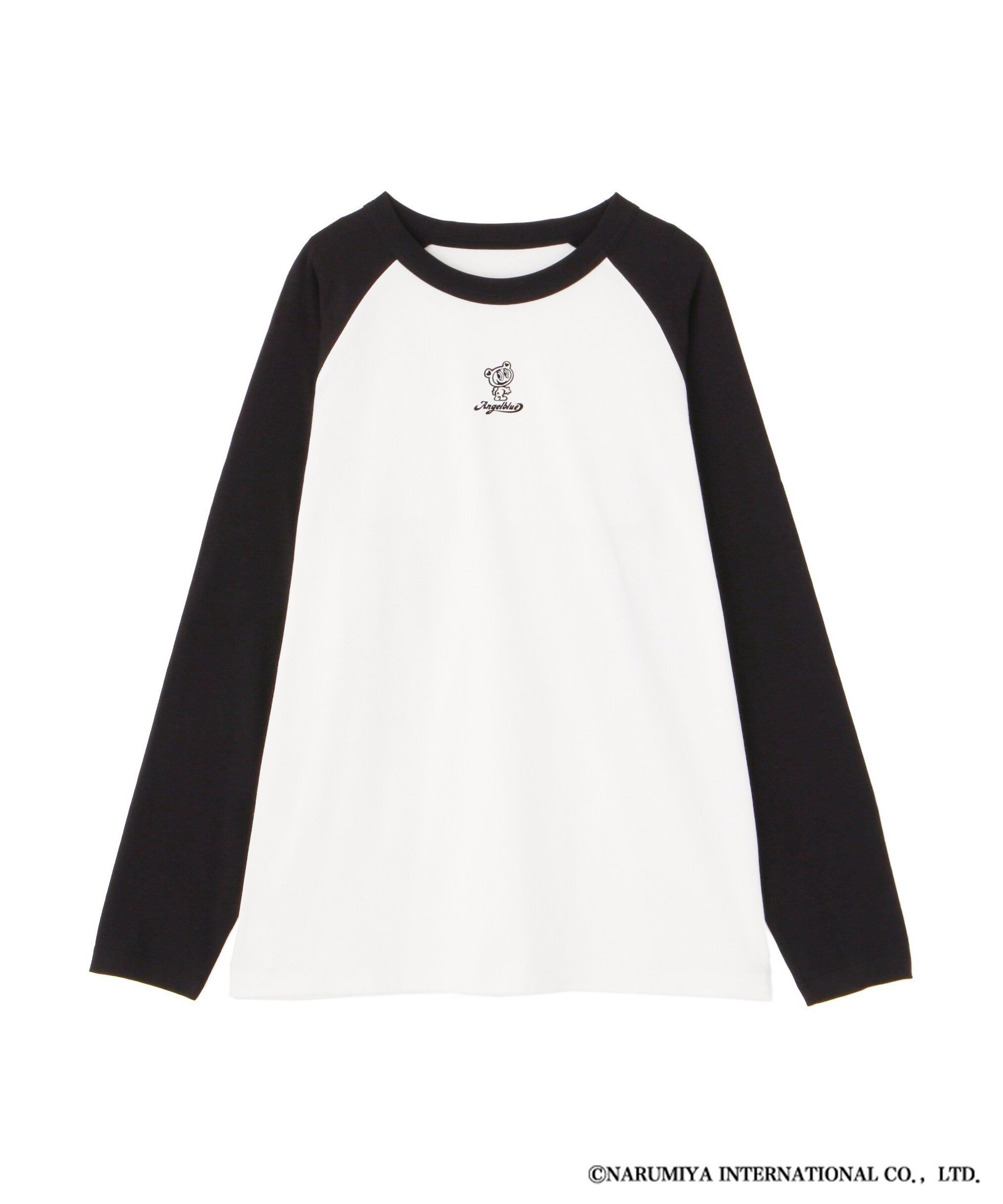 【フリーズマート/FREE'S MART】のエンジェルブルーコラボ ラグランロング丈Tシャツ インテリア・キッズ・メンズ・レディースファッション・服の通販 founy(ファニー) 　ファッション　Fashion　レディースファッション　Fashion for Women　トップス・カットソー　Cut & Sew Tops　シャツ・ブラウス・オフィスカジュアル　Elegant Blouses & Button-Ups　ロングTシャツ・Tシャツ　Longline T-Shirts & Tees　おすすめ　Recommended / Our Picks　キャラクター　Character, Licensed Characters　デニム　Denim, Jeans Material　プリント　Print, Printed Pattern　ボトム　Bottoms, Lower Wear　ロング　Long, Long-Length　人気　Popular, Best Seller　オフホワイト×ブラック|ID: prp329100004736705 ipo3291000000034350166