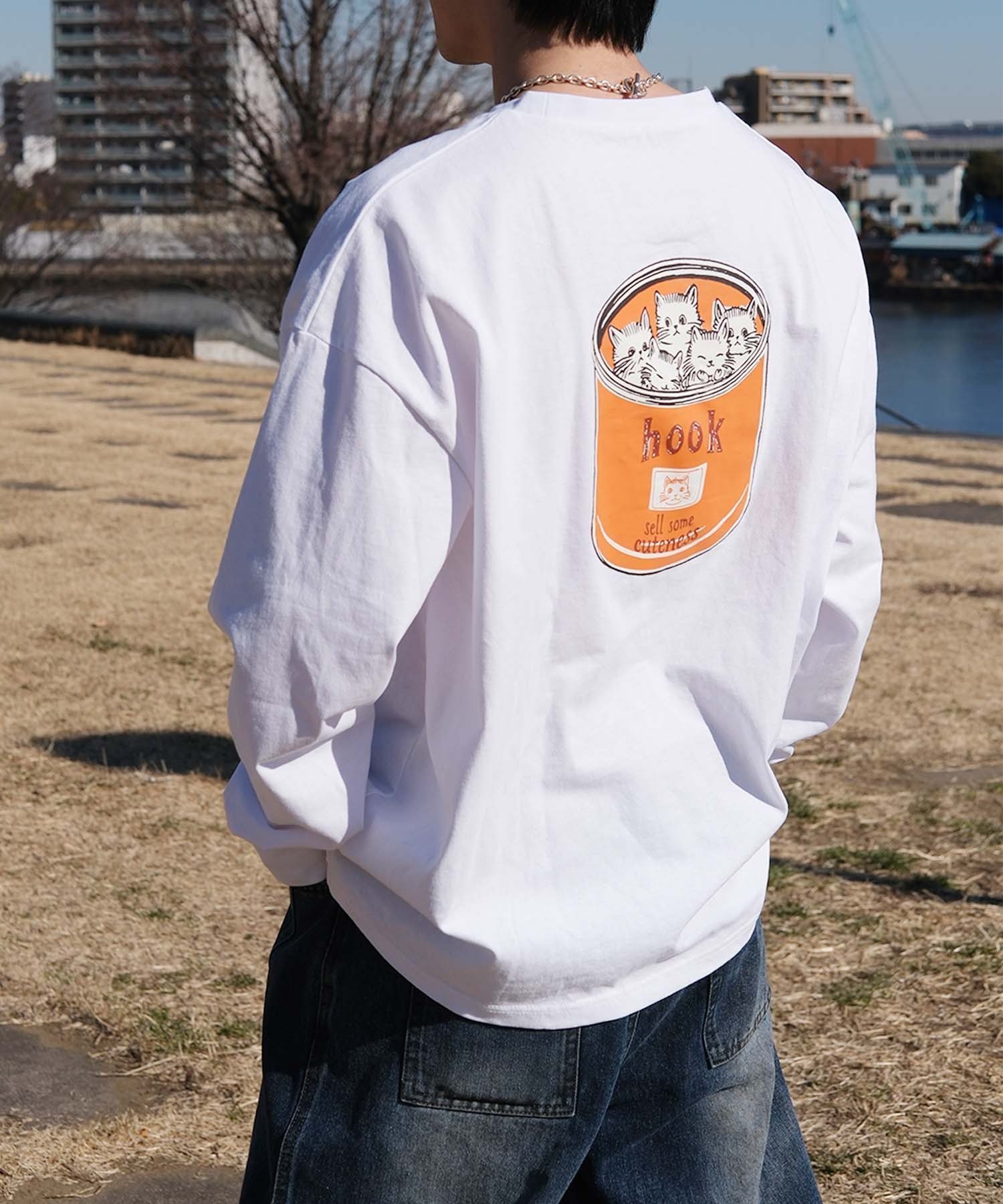 【アイモハ/aimoha】のHOOK -original- ヴィンテージ風缶詰猫バックプリントTEE インテリア・キッズ・メンズ・レディースファッション・服の通販 founy(ファニー) 　ファッション　Fashion　レディースファッション　Fashion for Women　バッグ　Bags　イラスト　Illustration　グラフィック　Graphic, Graphic Design　シンプル　Simple, Minimal　スリーブ　Sleeve, Long Sleeve / Short Sleeve　フロント　Front, Front Design　プリント　Print, Printed Pattern　ロング　Long, Long-Length　ワンポイント　One Point, Statement Accent　ヴィンテージ　Vintage Style　猫　Cat, Kitty　ホワイト|ID: prp329100004736738 ipo3291000000034215559