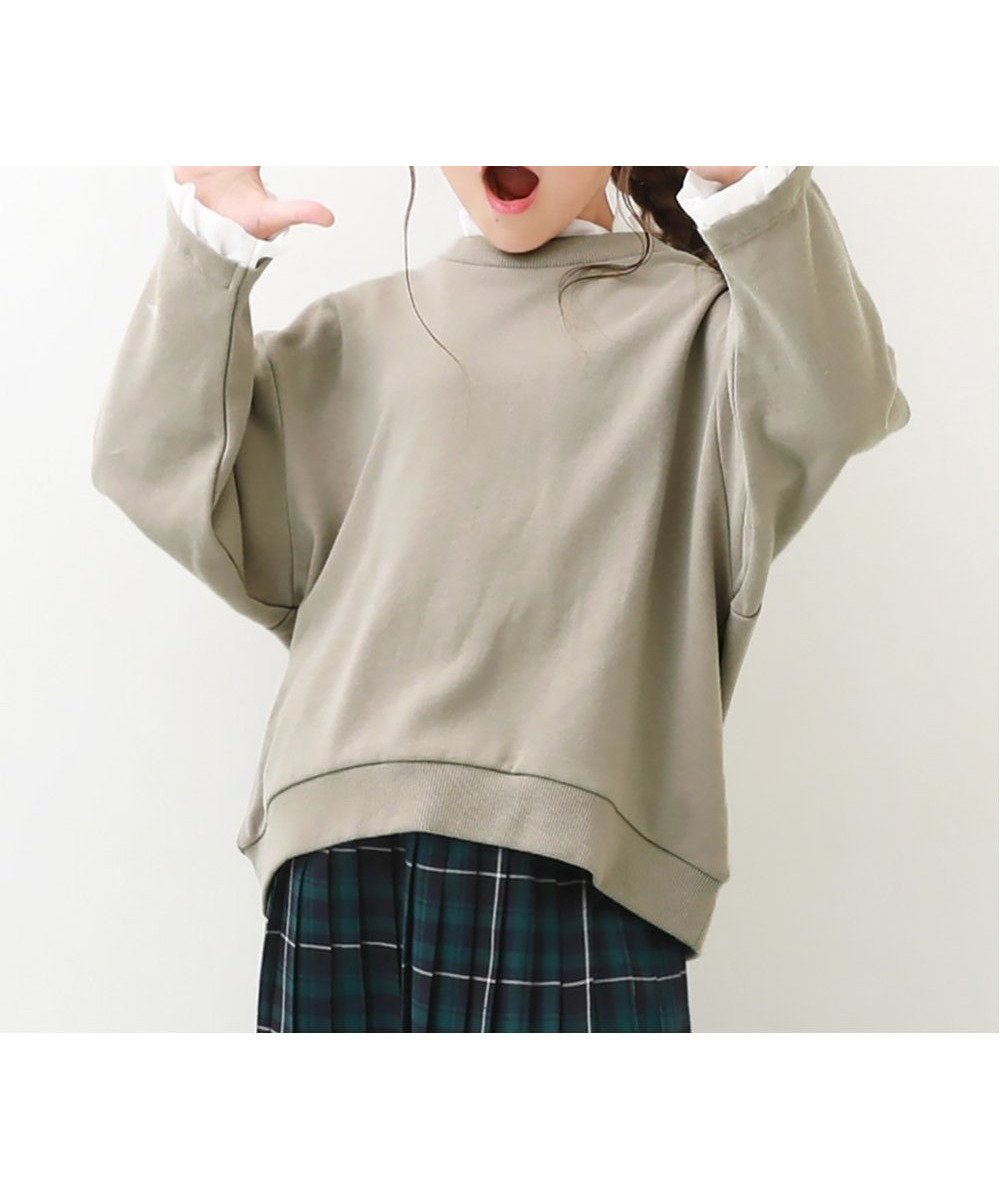 【デビロック/devirock / KIDS】の綿100% 重ね着風フリル スウェットトレーナー トレーナー トップス 25AW インテリア・キッズ・メンズ・レディースファッション・服の通販 founy(ファニー) 　ファッション　Fashion　キッズファッション　Fashion for Kids　トップス・カットソー　Cut & Sew Tops　シフォン　Chiffon, Lightweight Fabric　トレーナー　Sweatshirt, Trainer　フリル　Frill, Ruffle　2025年　2025　2025-2026秋冬・A/W　Autumn/Winter 2025–26 AW25–26　グレージュ|ID: prp329100004736783 ipo3291000000034396690