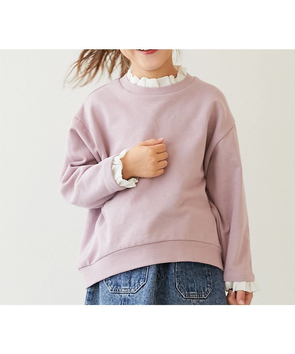 【デビロック/devirock / KIDS】の綿100% 重ね着風フリル スウェットトレーナー トレーナー トップス 25AW インテリア・キッズ・メンズ・レディースファッション・服の通販 founy(ファニー) 　ファッション　Fashion　キッズファッション　Fashion for Kids　トップス・カットソー　Cut & Sew Tops　シフォン　Chiffon, Lightweight Fabric　トレーナー　Sweatshirt, Trainer　フリル　Frill, Ruffle　2025年　2025　2025-2026秋冬・A/W　Autumn/Winter 2025–26 AW25–26　Gラベンダー|ID: prp329100004736783 ipo3291000000034396691