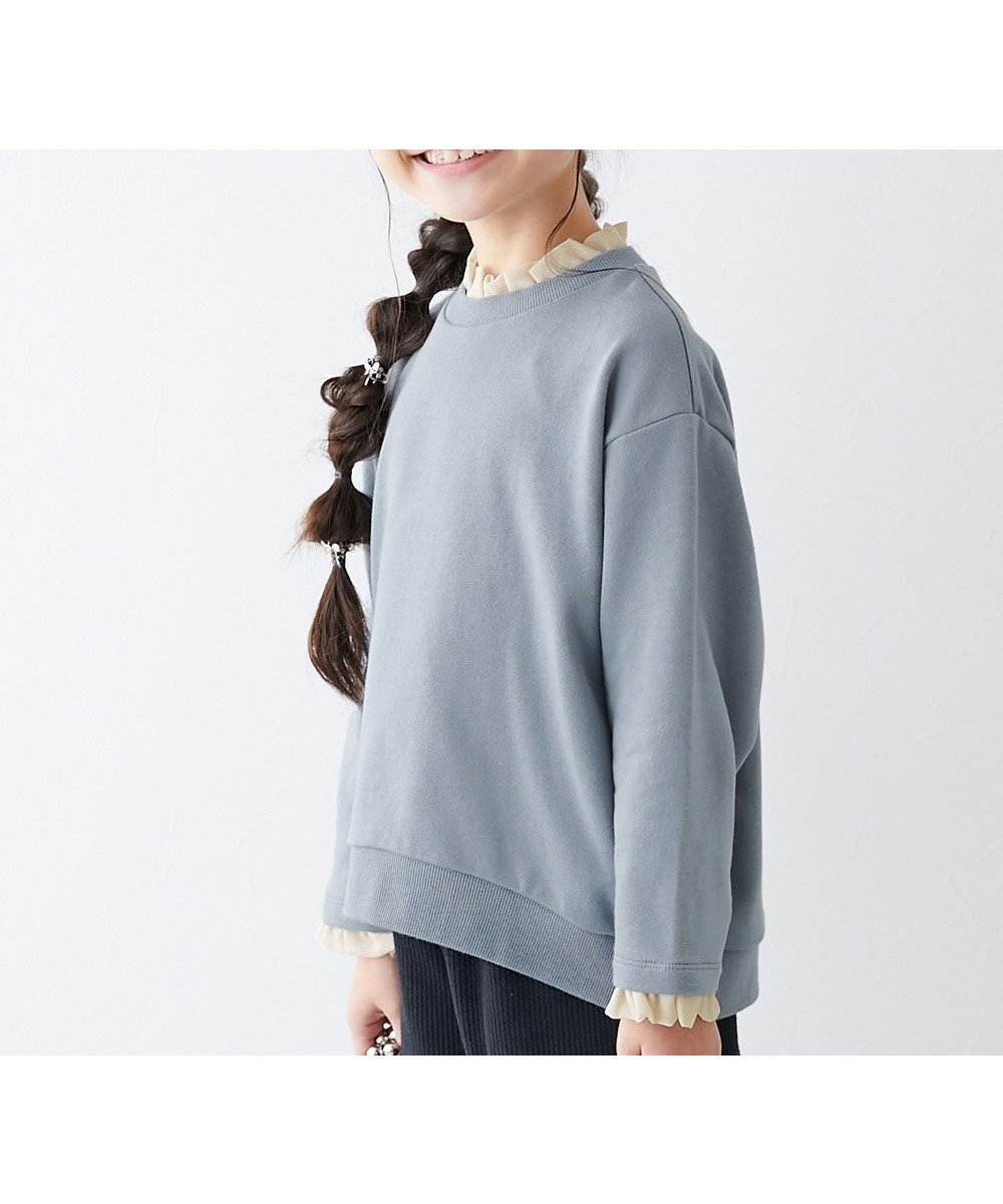 【デビロック/devirock / KIDS】の綿100% 重ね着風フリル スウェットトレーナー トレーナー トップス 25AW インテリア・キッズ・メンズ・レディースファッション・服の通販 founy(ファニー) 　ファッション　Fashion　キッズファッション　Fashion for Kids　トップス・カットソー　Cut & Sew Tops　シフォン　Chiffon, Lightweight Fabric　トレーナー　Sweatshirt, Trainer　フリル　Frill, Ruffle　2025年　2025　2025-2026秋冬・A/W　Autumn/Winter 2025–26 AW25–26　くすみブルー|ID: prp329100004736783 ipo3291000000034396693