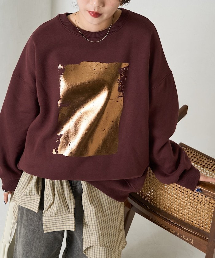 【フリークスストア/FREAK'S STORE】の箔 プリント 裏起毛 スウェット【限定展開】 25AW インテリア・キッズ・メンズ・レディースファッション・服の通販 founy(ファニー) 　ファッション　Fashion　レディースファッション　Fashion for Women　トップス・カットソー　Cut & Sew Tops　レディースパーカー・カジュアルフーディー　Casual Hoodies & Sweatshirts　スウェット・クルーネックトップス　Sweatshirts & Crewnecks / Relaxed Fit Sweat Tops　2025年　2025　2025-2026秋冬・A/W　Autumn/Winter 2025–26 AW25–26　冬　Winter / This Winter　スウェット / スエット　Sweatshirt, Sweatwear　フラワー　Flower, Floral　フロント　Front, Front Design　プリント　Print, Printed Pattern　リラックス　Relax, Relaxed Fit　人気　Popular, Best Seller　A/W・秋冬　Autumn/Winter　ブラウン|ID: prp329100004736902 ipo3291000000034768881