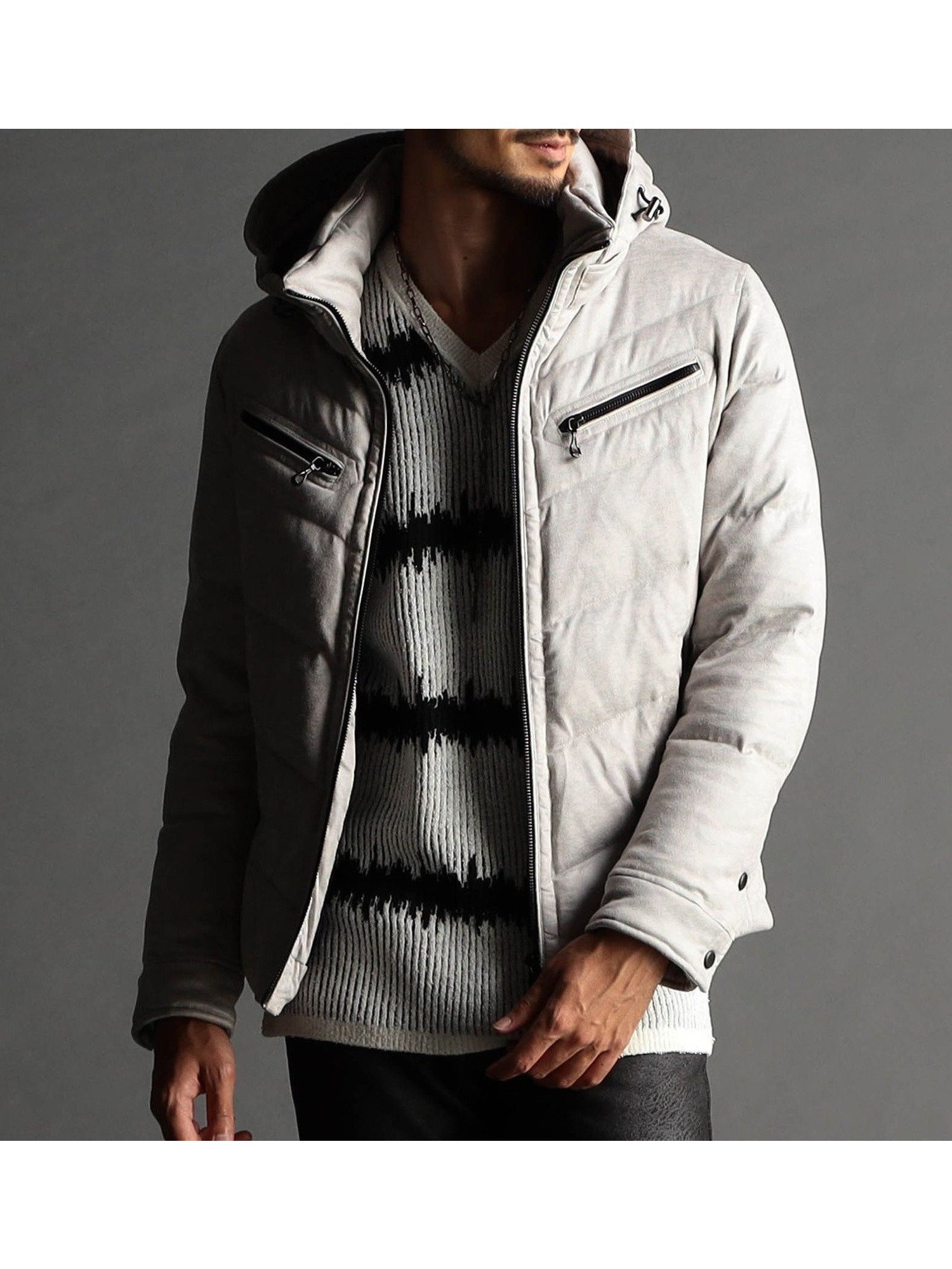 【ニコル/NICOLE / MEN】のマイクロスウェードダウンブルゾン 人気、トレンドファッション・服の通販 founy(ファニー) 　ファッション　Fashion　メンズファッション　Fashion for Men　オレンジ　Orange　シェイプ　Shape, Slim Fit　シルバー　Silver, Metallic Silver　ストレッチ　Stretch, Stretchy Fabric　スマート　Smart, Elegant　ダウン　Down, Puffer　ドット　Polka Dot, Dot Pattern　バイアス　Bias, Diagonal Cut　パッチ　Patch, Appliqué　フィット　Fit, Slim Fit　ブルゾン　Blouson, Bomber Jacket　プリント　Print, Printed Pattern　ポケット　Pocket, Pocket Detail　別注　Limited Edition, Custom Order　ライダース　Riders　エレガント 上品　Elegant　 other-1|ID: prp329100004736948 ipo3291000000034216767