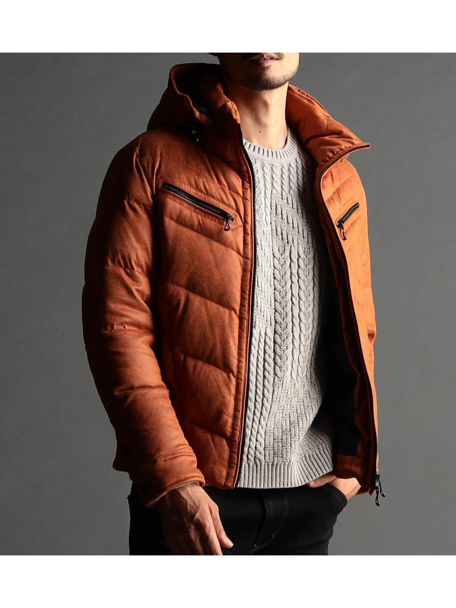 【ニコル/NICOLE / MEN】のマイクロスウェードダウンブルゾン インテリア・キッズ・メンズ・レディースファッション・服の通販 founy(ファニー) 　ファッション　Fashion　メンズファッション　Fashion for Men　オレンジ　Orange　シェイプ　Shape, Slim Fit　シルバー　Silver, Metallic Silver　ストレッチ　Stretch, Stretchy Fabric　スマート　Smart, Elegant　ダウン　Down, Puffer　ドット　Polka Dot, Dot Pattern　バイアス　Bias, Diagonal Cut　パッチ　Patch, Appliqué　フィット　Fit, Slim Fit　ブルゾン　Blouson, Bomber Jacket　プリント　Print, Printed Pattern　ポケット　Pocket, Pocket Detail　別注　Limited Edition, Custom Order　ライダース　Riders　エレガント 上品　Elegant　10オレンジ|ID: prp329100004736948 ipo3291000000034216769