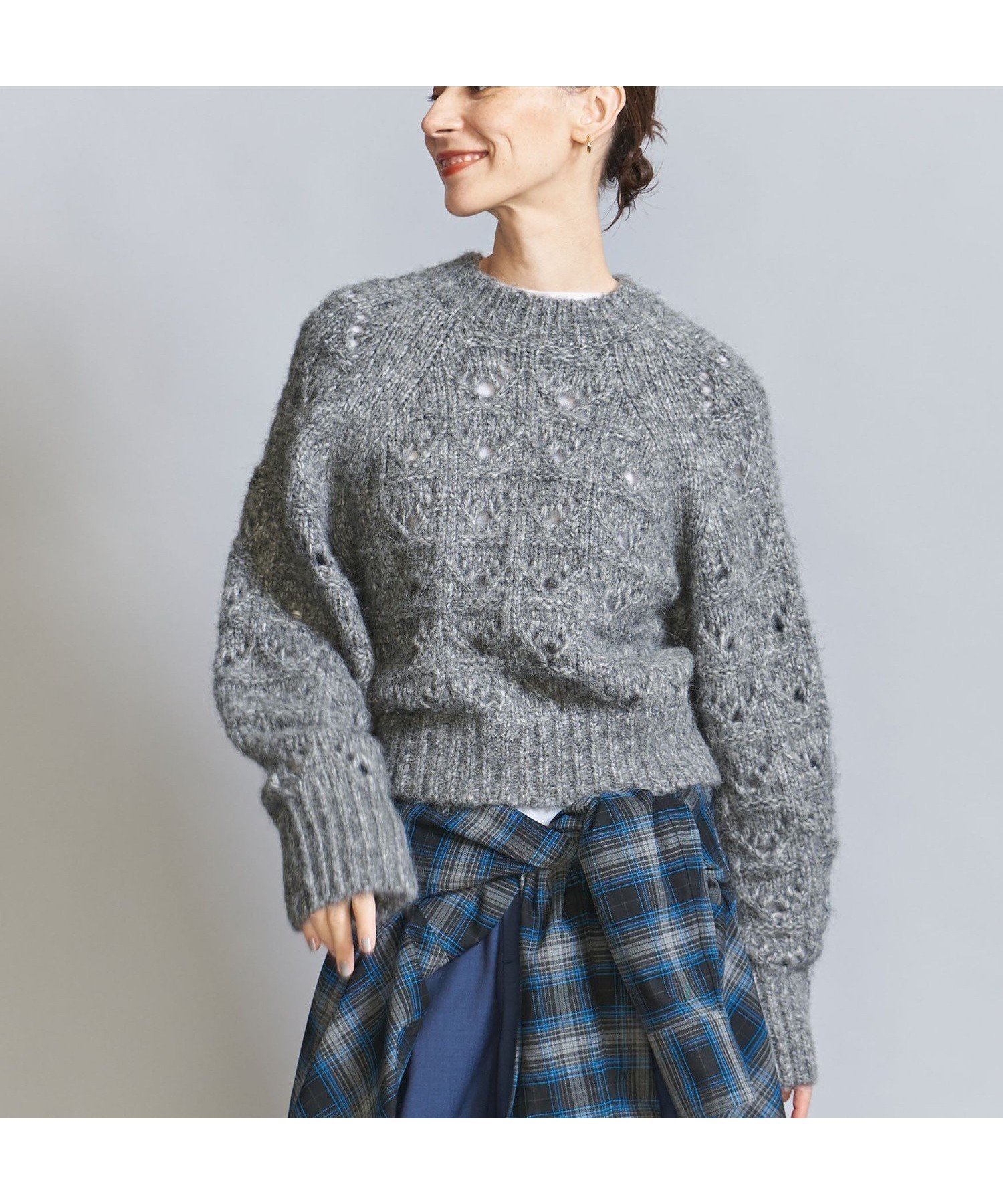 【ユナイテッドアローズ/UNITED ARROWS】の透かし編み クルーネック ニットプルオーバー インテリア・キッズ・メンズ・レディースファッション・服の通販 founy(ファニー) 　ファッション　Fashion　レディースファッション　Fashion for Women　トップス・カットソー　Cut & Sew Tops　ニット　Knit Tops & Sweaters　カジュアルプルオーバー・ニットトップス　Pullovers & Knit Tops / Casual Pullovers　アイレット　Eyelet Lace　ショート　Short, Short Length　トレンド　Trend, Trending Now　バランス　Balance, Style Balance　フェミニン　Feminine, Girly　プリーツ　Pleats, Pleated　ボトム　Bottoms, Lower Wear　ボトルネック　Bottle Neck, Mock Neck　ロング　Long, Long-Length　ワイド　Wide, Wide Fit　アウトレット　Outlet / Clearance　おすすめ　Recommended / Our Picks　MD.GRAY|ID: prp329100004737035 ipo3291000000034776109