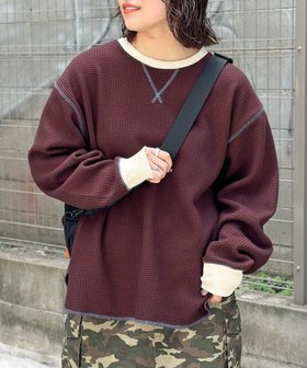 【シーピーシーエム/CPCM】のリブ配色ステッチワッフルプルオーバー 人気、トレンドファッション・服の通販 founy(ファニー) ファッション Fashion レディースファッション Fashion for Women トップス・カットソー Cut & Sew Tops カジュアルプルオーバー・ニットトップス Pullovers & Knit Tops / Casual Pullovers おすすめ Recommended / Our Picks スリット Slit, Slit Detail ロング Long, Long-Length ワッフル Waffle, Waffle Knit |ID:prp329100004737169