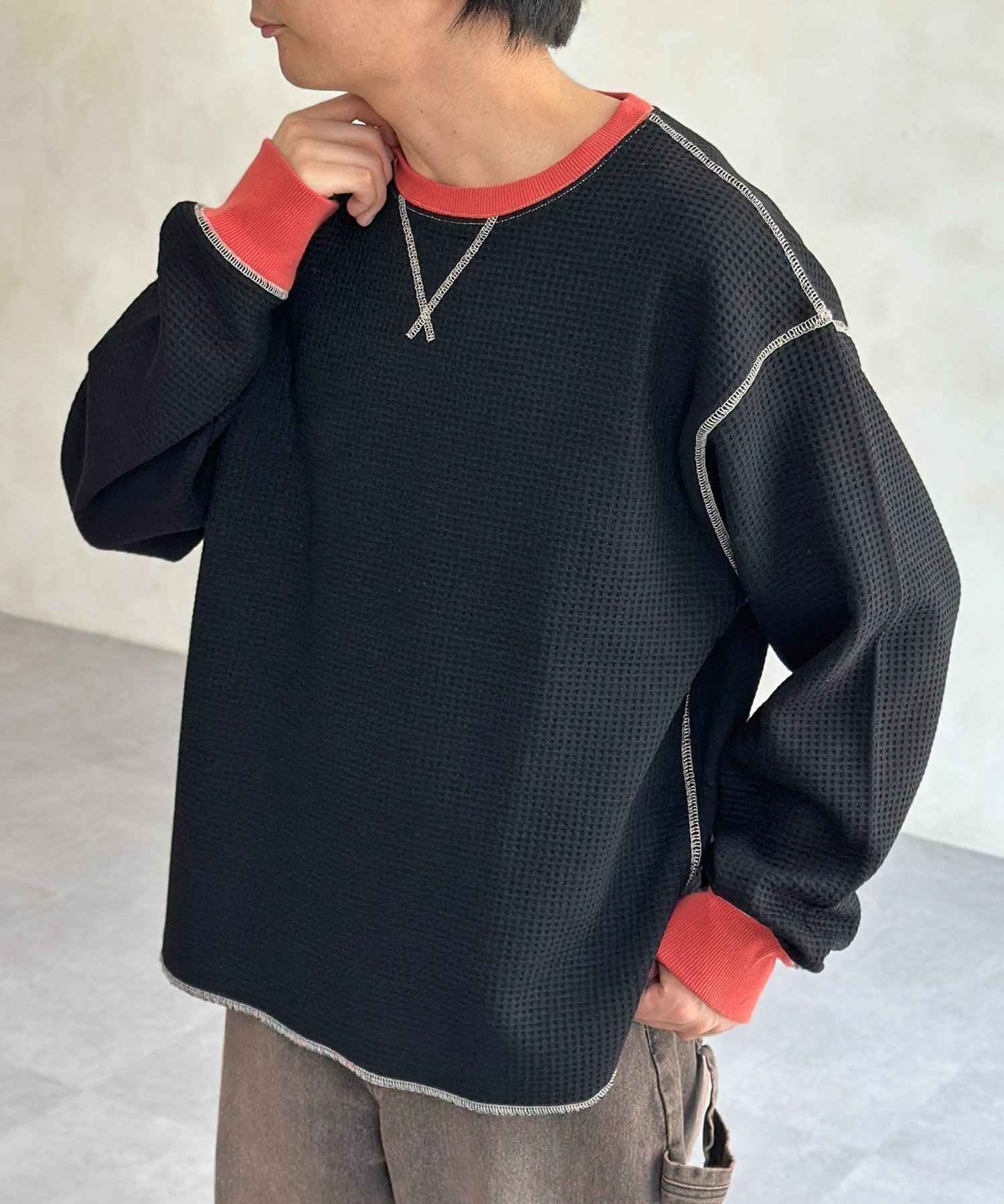 【シーピーシーエム/CPCM】のリブ配色ステッチワッフルプルオーバー インテリア・キッズ・メンズ・レディースファッション・服の通販 founy(ファニー) ファッション Fashion レディースファッション Fashion for Women トップス・カットソー Cut & Sew Tops カジュアルプルオーバー・ニットトップス Pullovers & Knit Tops / Casual Pullovers おすすめ Recommended / Our Picks スリット Slit, Slit Detail ロング Long, Long-Length ワッフル Waffle, Waffle Knit チャコールグレー|ID: prp329100004737169 ipo3291000000034578026