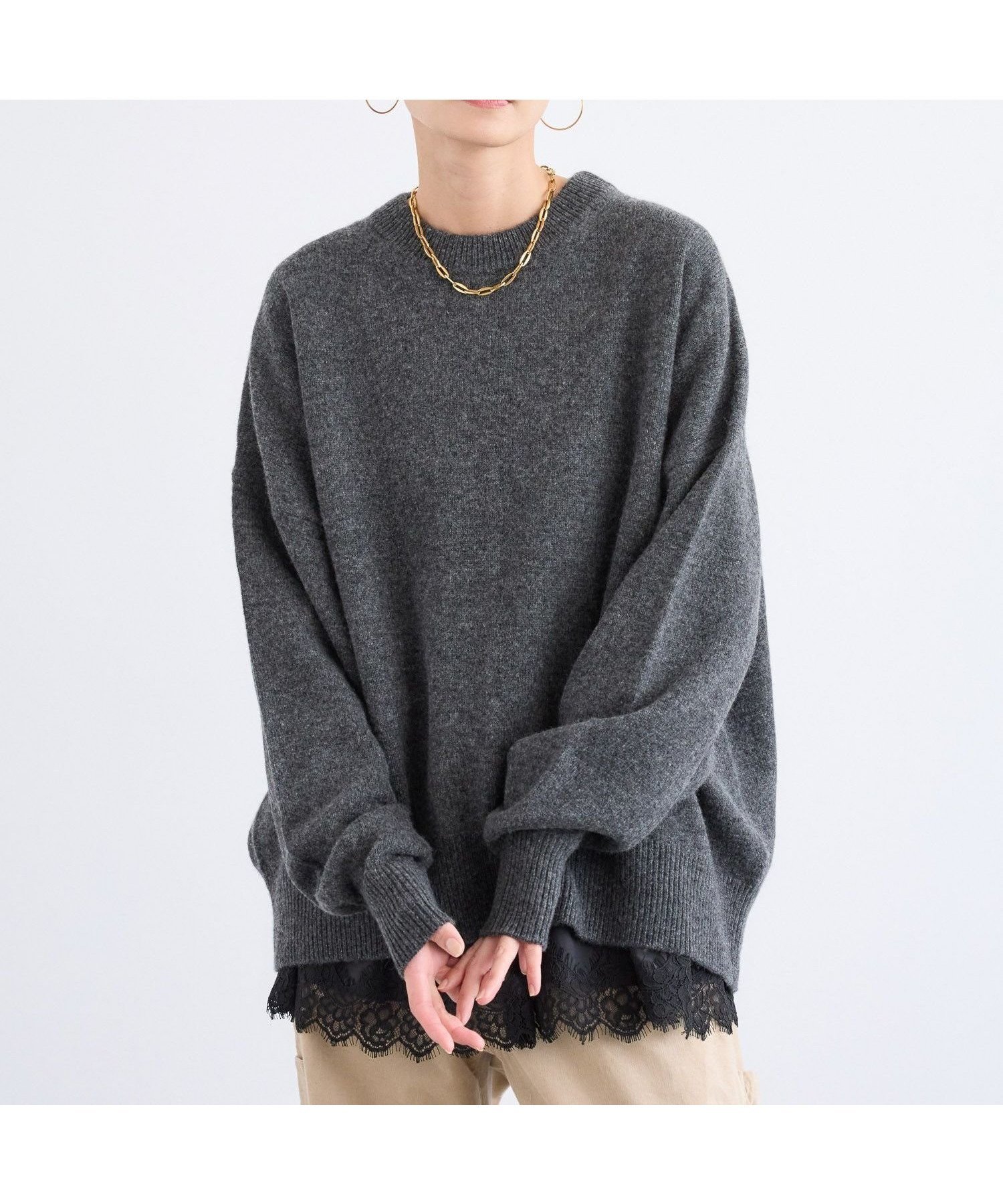 【バンヤードストーム/BARNYARDSTORM】のAQUAクループルオーバー インテリア・キッズ・メンズ・レディースファッション・服の通販 founy(ファニー)  ファッション Fashion レディースファッション Fashion for Women トップス・カットソー Cut & Sew Tops カジュアルプルオーバー・ニットトップス Pullovers & Knit Tops / Casual Pullovers インナー Innerwear タイトスカート Pencil Skirt, Tight Skirt フェミニン Feminine, Girly ベーシック Basic, Essential マニッシュ Mannish, Boyish ワイド Wide, Wide Fit チャコール|ID: prp329100004737173 ipo3291000000034374733