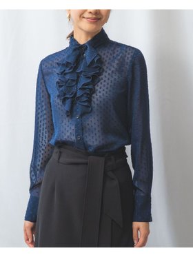 【ナラ カミーチェ/NARACAMICIE】のドットジャガードフリル長袖ブラウス 人気、トレンドファッション・服の通販 founy(ファニー) ファッション Fashion レディースファッション Fashion for Women トップス・カットソー Cut & Sew Tops シャツ・ブラウス・オフィスカジュアル Elegant Blouses & Button-Ups おすすめ Recommended / Our Picks シアー Sheer, See-Through ジャケット Jacket, Outerwear ストレッチ Stretch, Stretchy Fabric トレンド Trend, Trending Now ドレス Dress, One-Piece フリル Frill, Ruffle ラグジュアリー Luxury, Elegant 定番 Standard, Basic Item 長袖 Long Sleeve, Full Sleeve |ID:prp329100004737365
