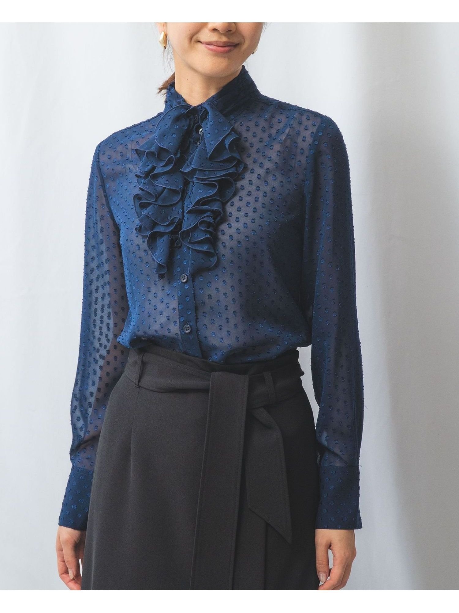 【ナラ カミーチェ/NARACAMICIE】のドットジャガードフリル長袖ブラウス 人気、トレンドファッション・服の通販 founy(ファニー)  ファッション Fashion レディースファッション Fashion for Women トップス・カットソー Cut & Sew Tops シャツ・ブラウス・オフィスカジュアル Elegant Blouses & Button-Ups おすすめ Recommended / Our Picks シアー Sheer, See-Through ジャケット Jacket, Outerwear ストレッチ Stretch, Stretchy Fabric トレンド Trend, Trending Now ドレス Dress, One-Piece フリル Frill, Ruffle ラグジュアリー Luxury, Elegant 定番 Standard, Basic Item 長袖 Long Sleeve, Full Sleeve  other-1|ID: prp329100004737365 ipo3291000000034279628