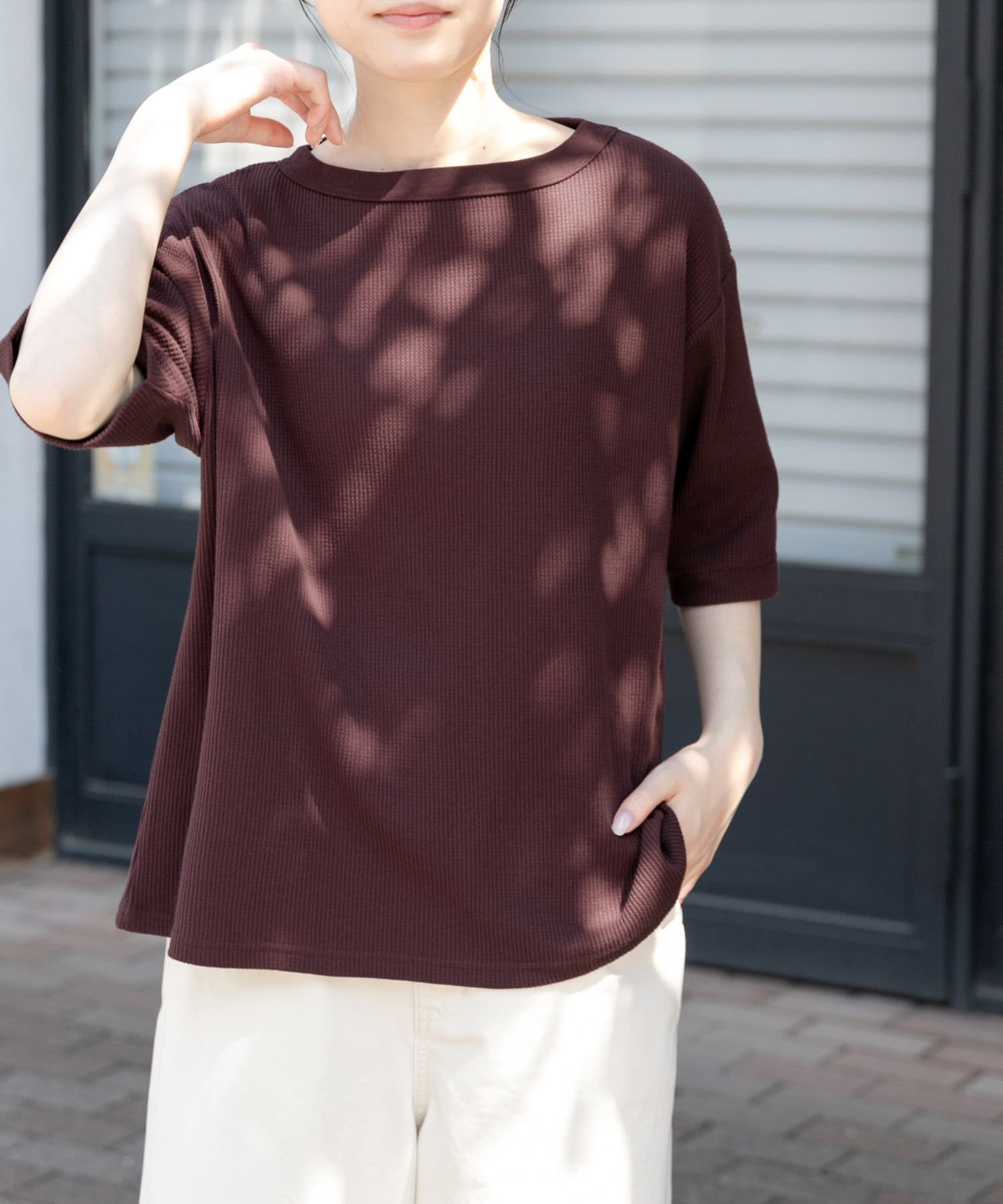 【アーバンリサーチ ドアーズ/URBAN RESEARCH DOORS】のFORK SPOON ミニワッフル5分袖Tシャツ インテリア・キッズ・メンズ・レディースファッション・服の通販 founy(ファニー) 　ファッション　Fashion　レディースファッション　Fashion for Women　トップス・カットソー　Cut & Sew Tops　シャツ・ブラウス・オフィスカジュアル　Elegant Blouses & Button-Ups　ロングTシャツ・Tシャツ　Longline T-Shirts & Tees　2025年　2025　2025春夏・S/S　Spring/Summer 2025 SS25　インナー　Innerwear　シンプル　Simple, Minimal　ベーシック　Basic, Essential　ワッフル　Waffle, Waffle Knit　夏　Summer　定番　Standard, Basic Item　S/S・春夏　SS, Spring/Summer, Warm Season　BORDEAUX|ID: prp329100004737395 ipo3291000000034219106