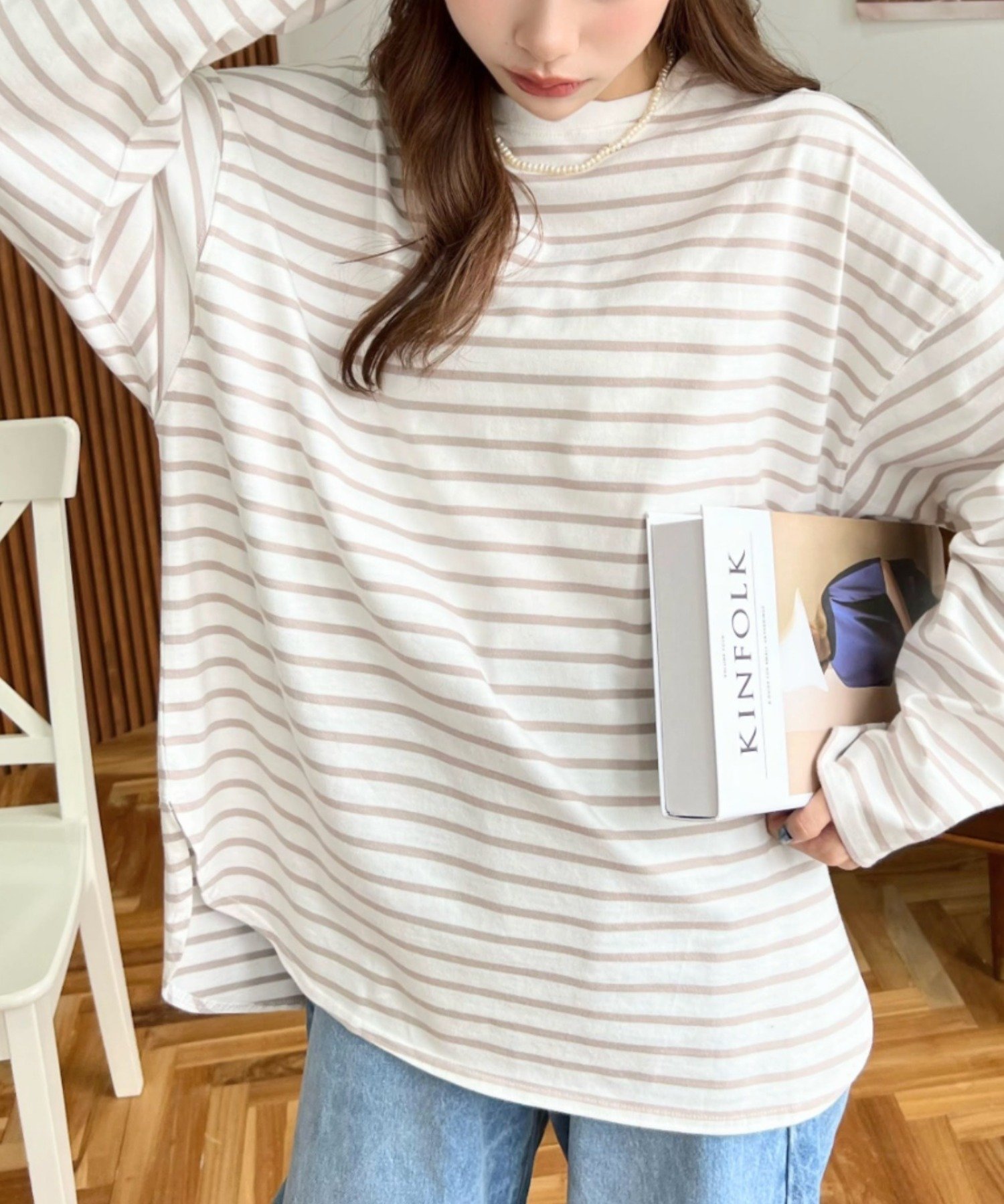 【モーメントプラス/moment+ / MEN】の綿100%無地 ボーダー.オーバーサイズロングスリーブTシャツ インテリア・キッズ・メンズ・レディースファッション・服の通販 founy(ファニー) 　ファッション　Fashion　メンズファッション　Fashion for Men　ショート　Short, Short Length　スラックス　Slacks, Dress Pants　スリーブ　Sleeve, Long Sleeve / Short Sleeve　デニム　Denim, Jeans Material　トレンド　Trend, Trending Now　定番　Standard, Basic Item　ベーシック　Basic, Essential　ボーダー　Border, Stripe　ミニスカート　Mini Skirt, Short Skirt　無地　Plain, Solid Color　ロング　Long, Long-Length　再入荷　Restock / Back in Stock　プチプライス・低価格　Affordable / Budget Price　ベージュ系その他|ID: prp329100004737405 ipo3291000000034511130