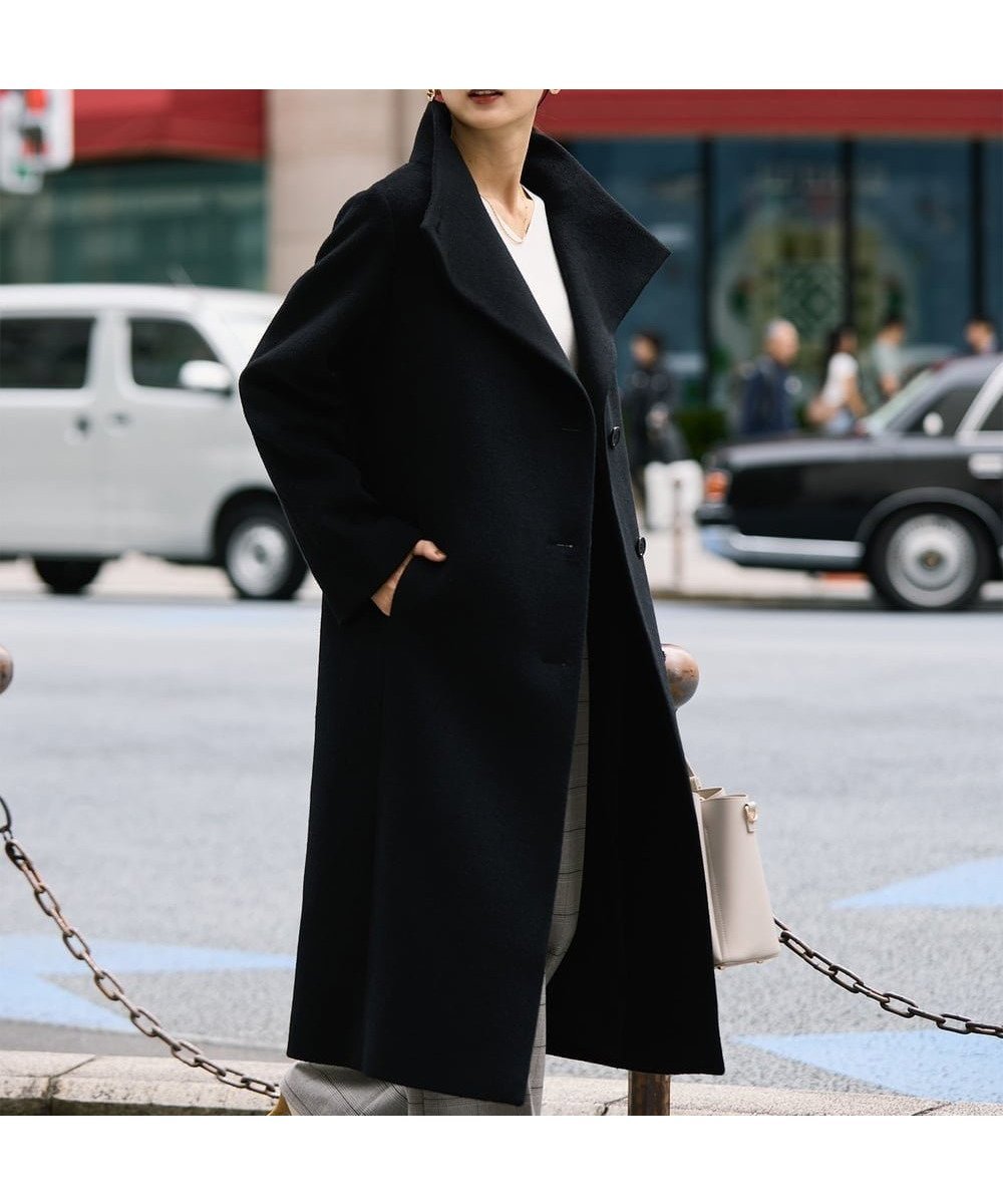 【アー ヴェー ヴェー/a.v.v】の【2WAY】折り返しラペルロングコート インテリア・キッズ・メンズ・レディースファッション・服の通販 founy(ファニー) 　ファッション　Fashion　レディースファッション　Fashion for Women　アウター　Coat / Outerwear Collection　コート・ロングコート・ピーコート　Long Coats, Peacoats & More　スタンド　Stand Collar, Upright Stand　ストライプ　Stripe, Striped Pattern　デニム　Denim, Jeans Material　なめらか　Smooth, Silky Texture　無地　Plain, Solid Color　ロング　Long, Long-Length　再入荷　Restock / Back in Stock　おすすめ　Recommended / Our Picks　エレガント 上品　Elegant　ビジネス 仕事 通勤　Business / Work / Commuting　ブラック|ID: prp329100004737825 ipo3291000000034400250