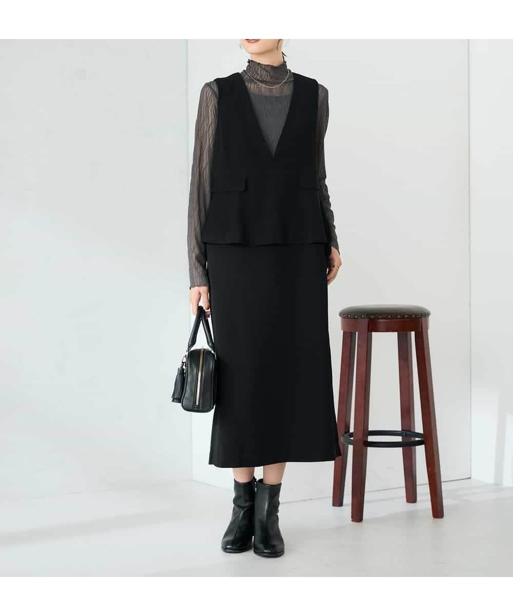 【アー ヴェー ヴェー/a.v.v】のペプラムドッキングワンピース インテリア・キッズ・メンズ・レディースファッション・服の通販 founy(ファニー) 　ファッション　Fashion　レディースファッション　Fashion for Women　ワンピース　Dresses　インナー　Innerwear　切替　Switching, Contrast Panel　ドッキング　Docking, Mixed Material　ハイネック　High Neck, Mock Neck　フラップ　Flap, Flap Pocket　ペプラム　Peplum, Flared Hem　ペンシル　Pencil, Pencil Skirt　ポケット　Pocket, Pocket Detail　再入荷　Restock / Back in Stock　おすすめ　Recommended / Our Picks　ビジネス 仕事 通勤　Business / Work / Commuting　ブラック|ID: prp329100004738100 ipo3291000000034224521