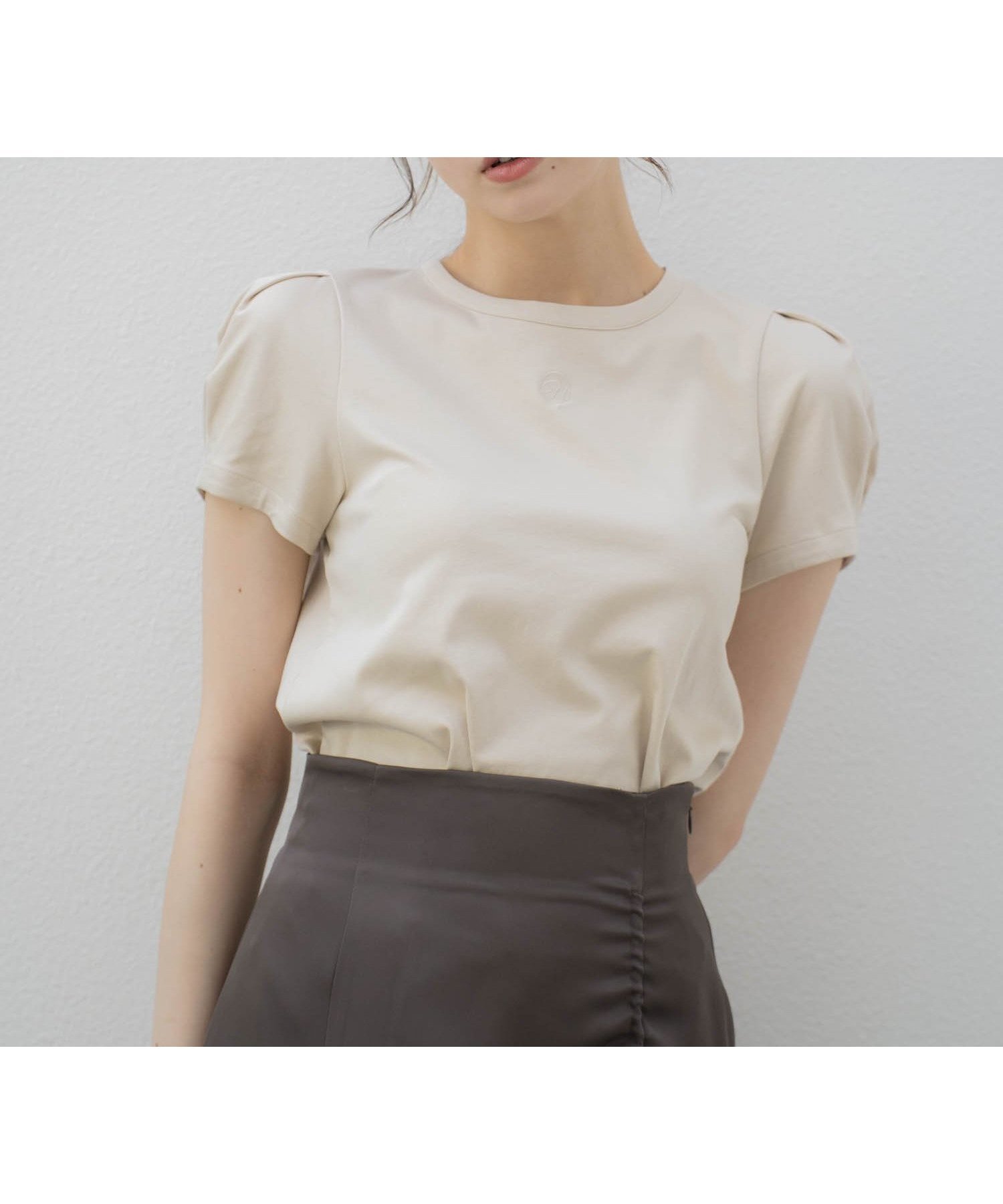 【ノエラ/Noela】のロゴポンチカットソー インテリア・キッズ・メンズ・レディースファッション・服の通販 founy(ファニー) 　ファッション　Fashion　レディースファッション　Fashion for Women　トップス・カットソー　Cut & Sew Tops　カットソー・ベーシックTシャツ　Cut-and-Sewn Tops / Stretch Tees & Basics　スリーブ　Sleeve, Long Sleeve / Short Sleeve　フェミニン　Feminine, Girly　ベスト　Vest, Waistcoat　ポケット　Pocket, Pocket Detail　リボン　Ribbon, Bow　ベージュ|ID: prp329100004738266 ipo3291000000034225523