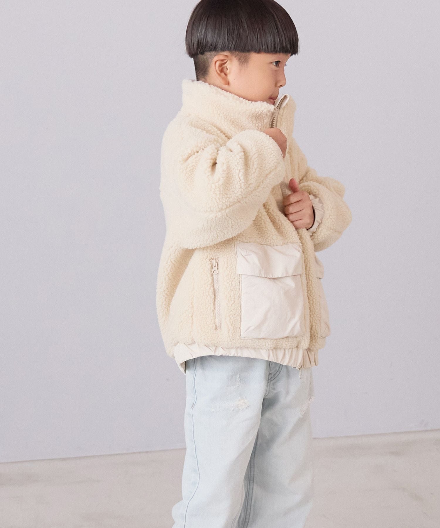 【ローリーズファーム/LOWRYS FARM / KIDS】のエアサーマルボアブルゾン インテリア・キッズ・メンズ・レディースファッション・服の通販 founy(ファニー) 　ファッション　Fashion　キッズファッション　Fashion for Kids　アウトドア　Outdoor Clothing　ジャケット　Jacket, Outerwear　スタンド　Stand Collar, Upright Stand　ダウン　Down, Puffer　ブルゾン　Blouson, Bomber Jacket　ポケット　Pocket, Pocket Detail　アイボリー|ID: prp329100004738347 ipo3291000000034490595
