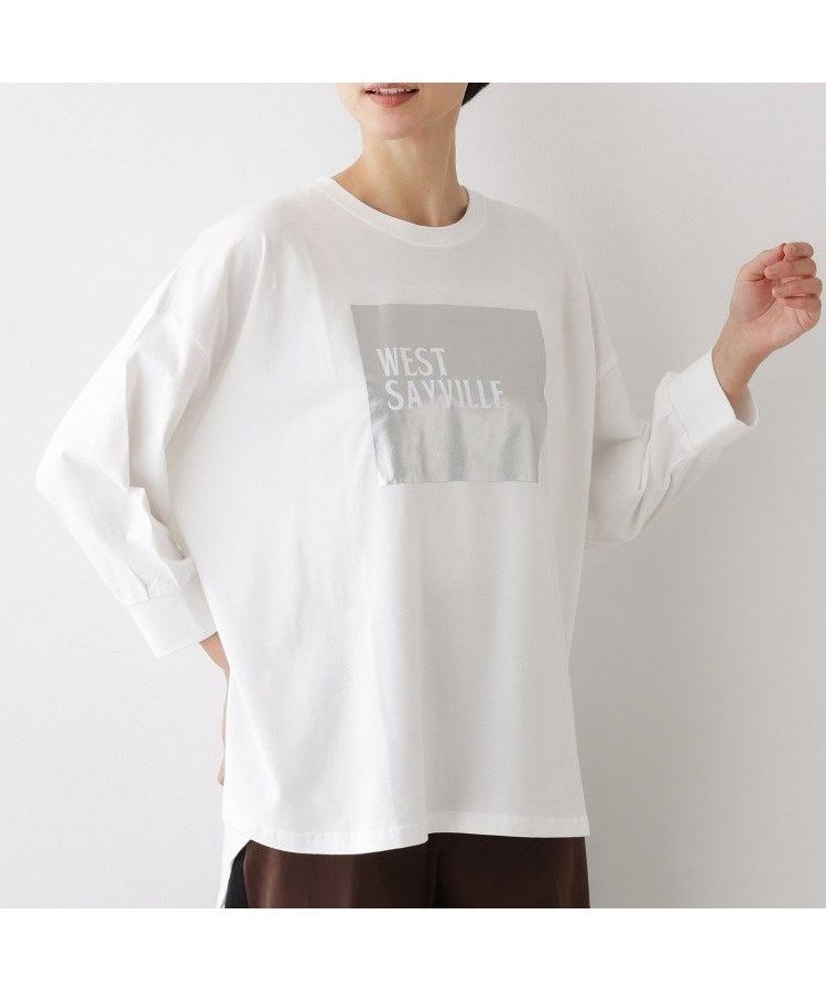 【デッサン/Dessin】の【洗える】箔プリントロングTシャツ インテリア・キッズ・メンズ・レディースファッション・服の通販 founy(ファニー) 　ファッション　Fashion　レディースファッション　Fashion for Women　トップス・カットソー　Cut & Sew Tops　シャツ・ブラウス・オフィスカジュアル　Elegant Blouses & Button-Ups　ロングTシャツ・Tシャツ　Longline T-Shirts & Tees　ギャザー　Gathered, Ruffled　シルバー　Silver, Metallic Silver　シンプル　Simple, Minimal　スマート　Smart, Elegant　プリント　Print, Printed Pattern　ロング　Long, Long-Length　洗える　Machine Washable　ホワイト|ID: prp329100004738348 ipo3291000000034226030