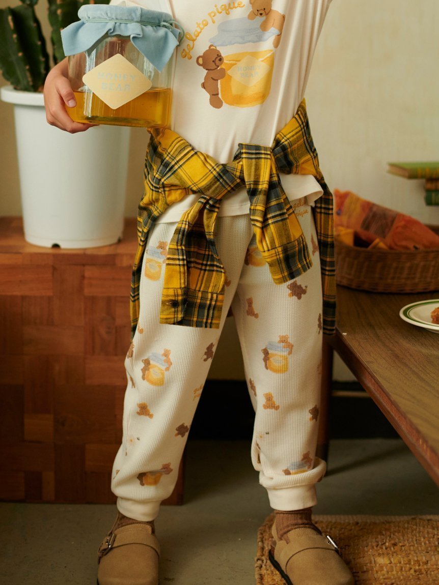 【ジェラート ピケ/gelato pique / KIDS】の【KIDS】はちみつベア柄ロングパンツ 人気、トレンドファッション・服の通販 founy(ファニー) 　ファッション　Fashion　キッズファッション　Fashion for Kids　ボトムス　Bottoms　イエロー　Yellow　スマート　Smart, Elegant　プリント　Print, Printed Pattern　ロング　Long, Long-Length　ワッフル　Waffle, Waffle Knit　秋　Autumn　 other-1|ID: prp329100004738465 ipo3291000000034226808