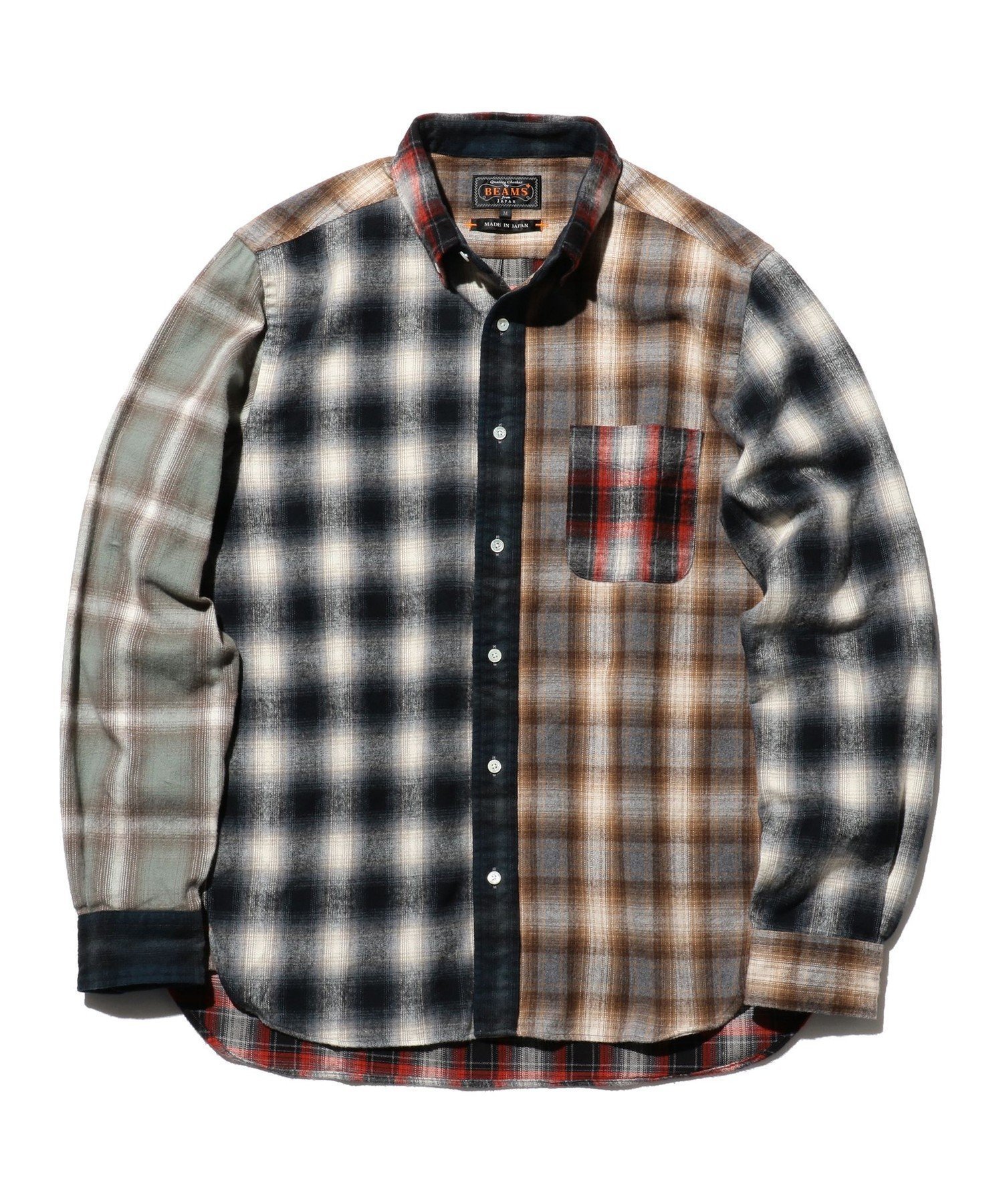 【ビームス/BEAMS / MEN】のフランネルチェック パネル ボタンダウンシャツ インテリア・キッズ・メンズ・レディースファッション・服の通販 founy(ファニー)  ファッション Fashion メンズファッション Fashion for Men スタンダード Standard, Basic チェック Check, Plaid, Tartan 定番 Standard, Basic Item バランス Balance, Style Balance パターン Pattern, Design Print ベーシック Basic, Essential ポケット Pocket, Pocket Detail A/W・秋冬 Autumn/Winter GREY|ID: prp329100004738487 ipo3291000000034351922