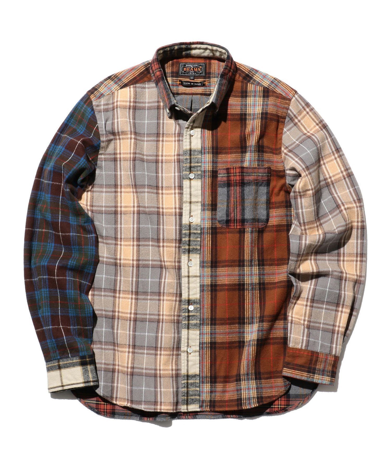 【ビームス/BEAMS / MEN】のフランネルチェック パネル ボタンダウンシャツ インテリア・キッズ・メンズ・レディースファッション・服の通販 founy(ファニー)  ファッション Fashion メンズファッション Fashion for Men スタンダード Standard, Basic チェック Check, Plaid, Tartan 定番 Standard, Basic Item バランス Balance, Style Balance パターン Pattern, Design Print ベーシック Basic, Essential ポケット Pocket, Pocket Detail A/W・秋冬 Autumn/Winter BROWN|ID: prp329100004738487 ipo3291000000034351925