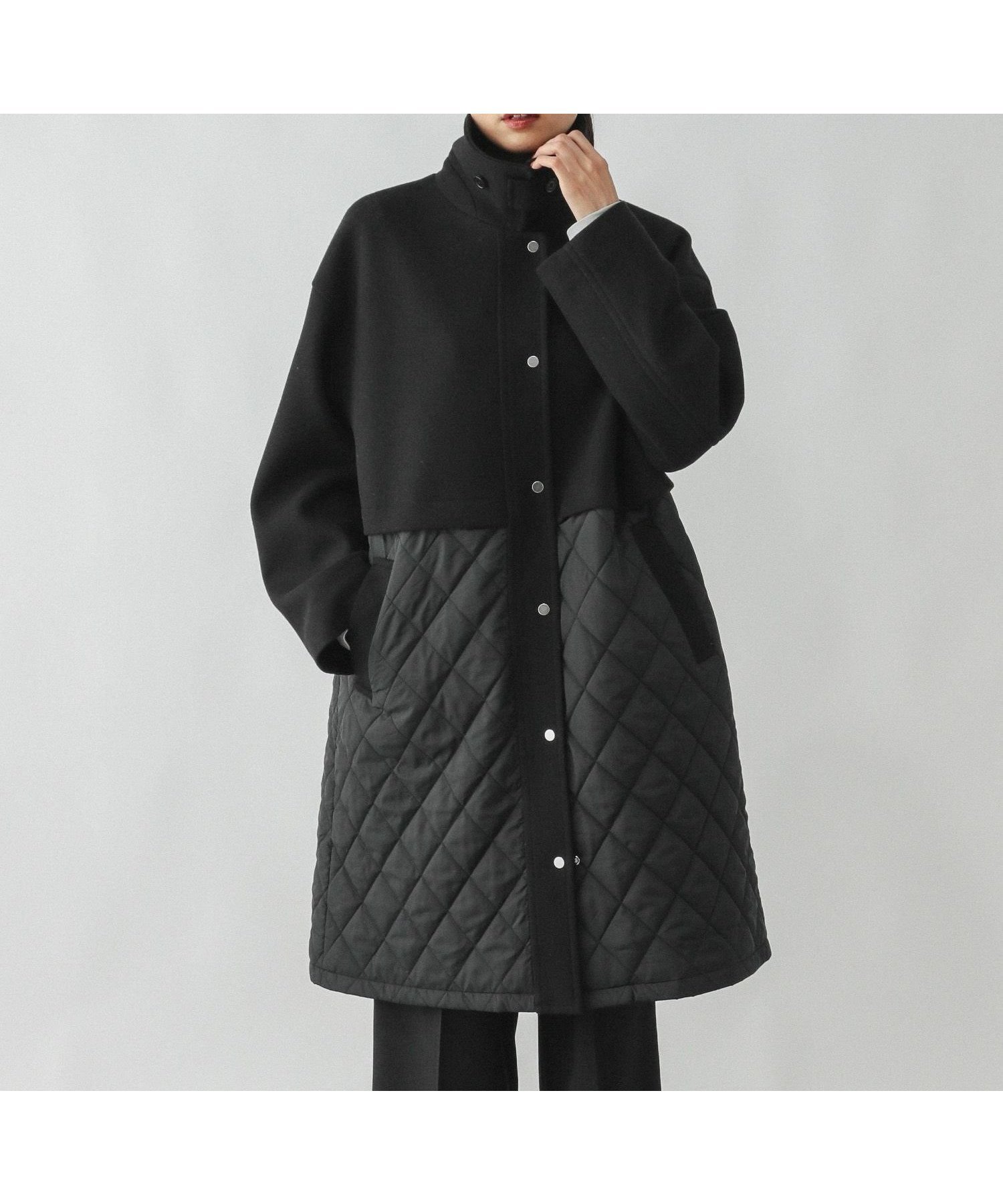 【グローバルワーク/GLOBAL WORK】のウールライク切り替えコート/499669 インテリア・キッズ・メンズ・レディースファッション・服の通販 founy(ファニー) ファッション Fashion レディースファッション Fashion for Women アウター Coat / Outerwear Collection コート・ロングコート・ピーコート Long Coats, Peacoats & More おすすめ Recommended / Our Picks キルト Quilt, Quilted Fabric スタンド Stand Collar, Upright Stand ストレッチ Stretch, Stretchy Fabric タフタ Taffeta, Structured Fabric デニム Denim, Jeans Material トレンド Trend, Trending Now パーカー Hoodie, Parka ロング Long, Long-Length 防寒 Cold Protection, Winter-Ready ブラック09|ID: prp329100004738843 ipo3291000000034701200