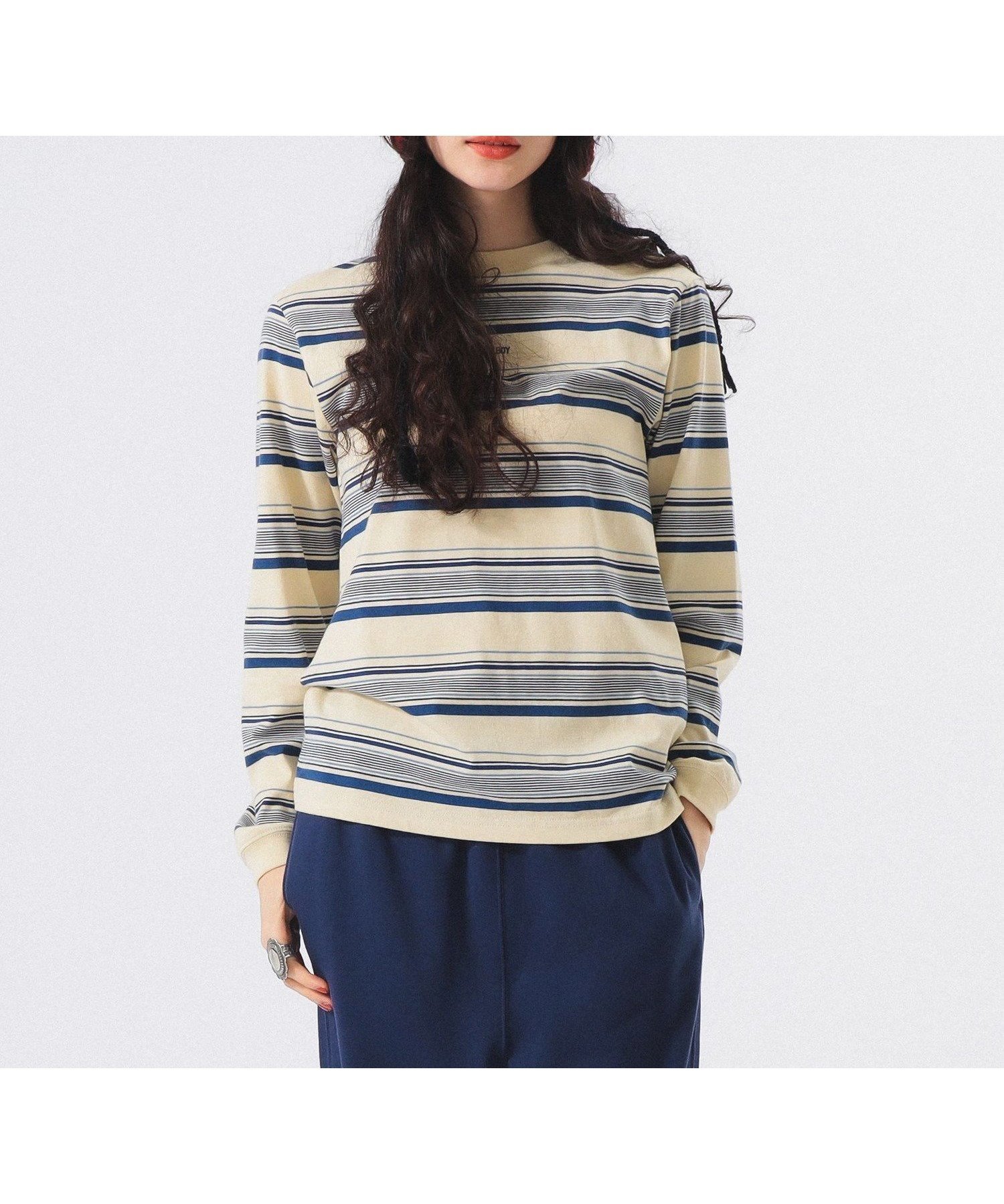 【ビームス ウイメン/BEAMS】のボーイ エンブロイダリー ボーダー ロングスリーブ Tシャツ インテリア・キッズ・メンズ・レディースファッション・服の通販 founy(ファニー) 　ファッション　Fashion　レディースファッション　Fashion for Women　トップス・カットソー　Cut & Sew Tops　シャツ・ブラウス・オフィスカジュアル　Elegant Blouses & Button-Ups　ロングTシャツ・Tシャツ　Longline T-Shirts & Tees　インナー　Innerwear　エンブロイダリー　Embroidery Design　秋　Autumn　カットソー　Cut and Sewn Top　カーディガン　Cardigan, Knitwear　ジャケット　Jacket, Outerwear　スリーブ　Sleeve, Long Sleeve / Short Sleeve　長袖　Long Sleeve, Full Sleeve　バランス　Balance, Style Balance　ベーシック　Basic, Essential　ボーダー　Border, Stripe　リラックス　Relax, Relaxed Fit　ロング　Long, Long-Length　ワンポイント　One Point, Statement Accent　A/W・秋冬　Autumn/Winter　IVORY|ID: prp329100004739233 ipo3291000000034637192