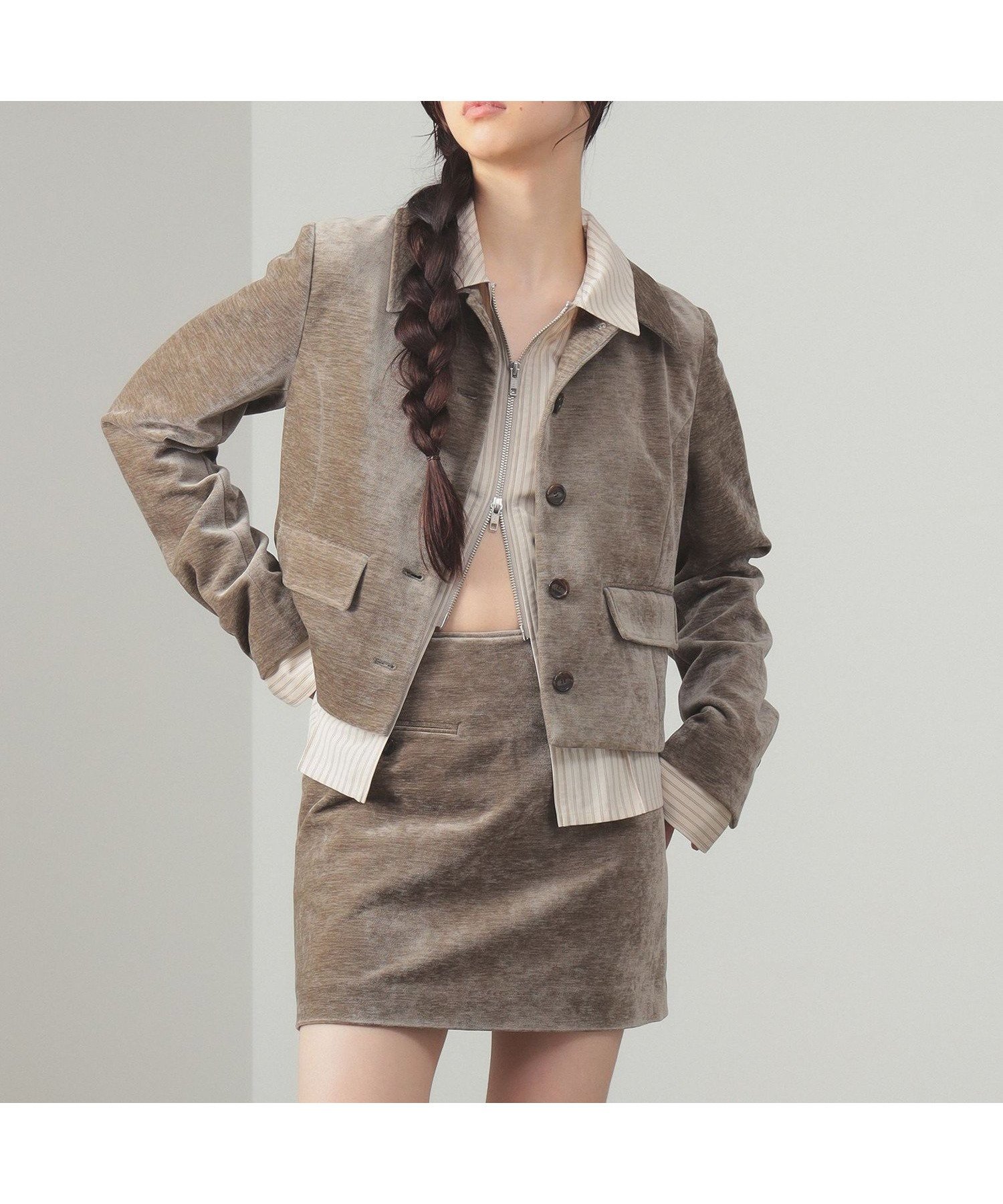 【ビームス ウイメン/BEAMS】の【きれいめ/シック/セットアップ/ヴィンテージライク】モール ステンカラー ジャケット インテリア・キッズ・メンズ・レディースファッション・服の通販 founy(ファニー) ファッション Fashion レディースファッション Fashion for Women アウター Coat / Outerwear Collection レディースジャケット・軽アウター Jackets おすすめ Recommended / Our Picks コンパクト Compact, Small Size ジャケット Jacket, Outerwear セットアップ Set-Up, Coordinated Outfit トレンド Trend, Trending Now フラップ Flap, Flap Pocket ポケット Pocket, Pocket Detail ミニスカート Mini Skirt, Short Skirt GREY|ID: prp329100004739283 ipo3291000000035142164