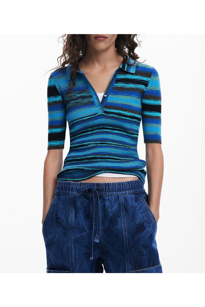 【デシグアル/Desigual】のオーシャンウェーブ ニットポロ インテリア・キッズ・メンズ・レディースファッション・服の通販 founy(ファニー) https://founy.com/ ファッション Fashion レディースファッション Fashion for Women トップス・カットソー Cut & Sew Tops ニット Knit Tops & Sweaters カラフル Colorful Design クラシカル Classical, Vintage-Inspired ショート Short, Short Length ストライプ Stripe, Striped Pattern ターコイズ Turquoise, Blue-Green デニム Denim, Jeans Material パターン Pattern, Design Print ポロシャツ Polo Shirt, Collared Tee リラックス Relax, Relaxed Fit ワイド Wide, Wide Fit |ID: prp329100004739319 ipo3291000000034234528