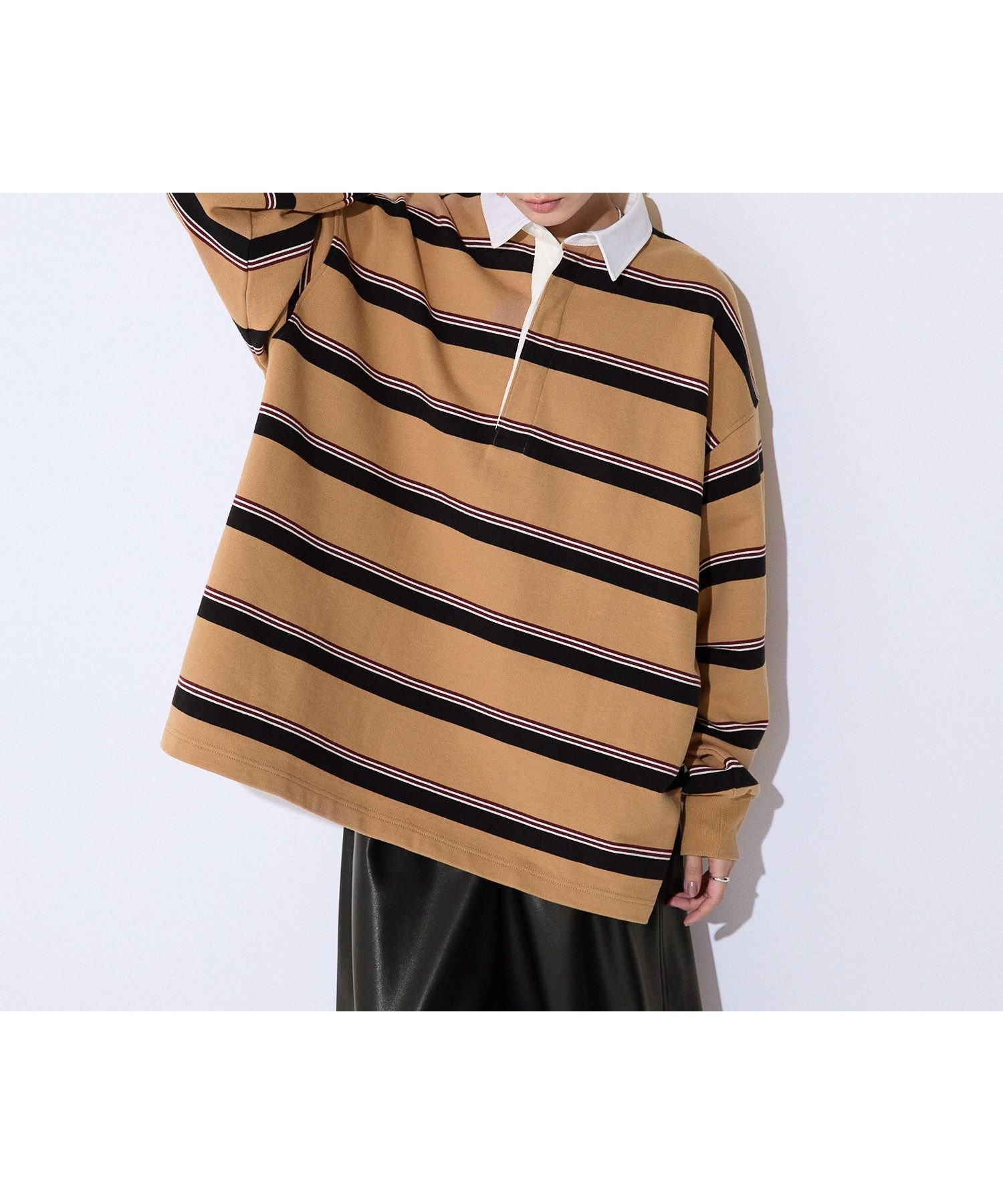 【ジーナシス/JEANASiS】のアソートボーダーラガーシャツ インテリア・キッズ・メンズ・レディースファッション・服の通販 founy(ファニー) 　ファッション　Fashion　レディースファッション　Fashion for Women　トップス・カットソー　Cut & Sew Tops　シャツ・ブラウス・オフィスカジュアル　Elegant Blouses & Button-Ups　おすすめ　Recommended / Our Picks　トレンド　Trend, Trending Now　フラット　Flat, Flat Shoes　ベロア　Velour, Soft Velvet　ボトム　Bottoms, Lower Wear　ボーダー　Border, Stripe　ロング　Long, Long-Length　ベージュ系その他|ID: prp329100004739334 ipo3291000000035038366