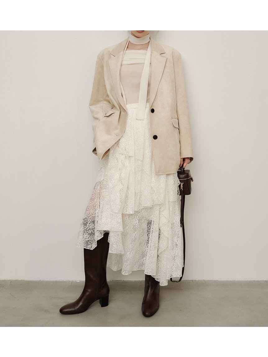 【フレイ アイディー/FRAY I.D】のアシメフレアスリットティアードスカート インテリア・キッズ・メンズ・レディースファッション・服の通販 founy(ファニー) 　ファッション　Fashion　レディースファッション　Fashion for Women　スカート　Skirts　ティアードスカート　Tiered Skirts　カッティング　Cutting Detail　ギャザー　Gathered, Ruffled　シアー　Sheer, See-Through　シフォン　Chiffon, Lightweight Fabric　シンプル　Simple, Minimal　スタイリッシュ　Stylish, Fashionable　スマート　Smart, Elegant　スリット　Slit, Slit Detail　ティアードスカート　Tiered Skirt, Flounced Skirt　トレンド　Trend, Trending Now　定番　Standard, Basic Item　フリル　Frill, Ruffle　フレア　Flare, Flared　レース　Lace, Lace Fabric　CRM[004]|ID: prp329100004739476 ipo3291000000034538424