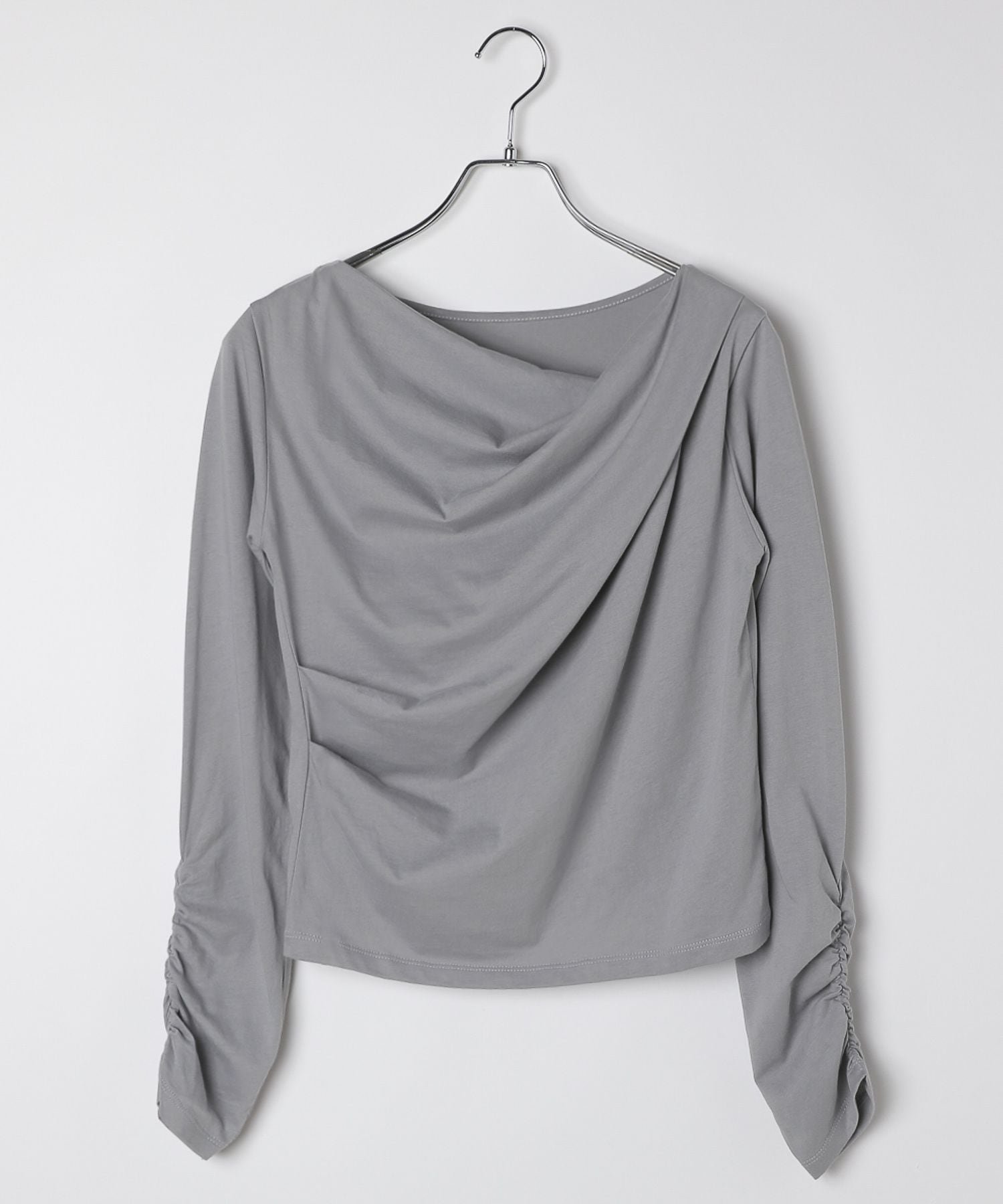 【グローバルワーク/GLOBAL WORK】のドレープトップス長袖/WEB限定/599665 インテリア・キッズ・メンズ・レディースファッション・服の通販 founy(ファニー) 　ファッション　Fashion　レディースファッション　Fashion for Women　トップス・カットソー　Cut & Sew Tops　おすすめ　Recommended / Our Picks　カットソー　Cut and Sewn Top　ギャザー　Gathered, Ruffled　シンプル　Simple, Minimal　デニム　Denim, Jeans Material　トレンド　Trend, Trending Now　ドレープ　Drape, Draping Fabric　長袖　Long Sleeve, Full Sleeve　グレー18|ID: prp329100004739545 ipo3291000000034412995