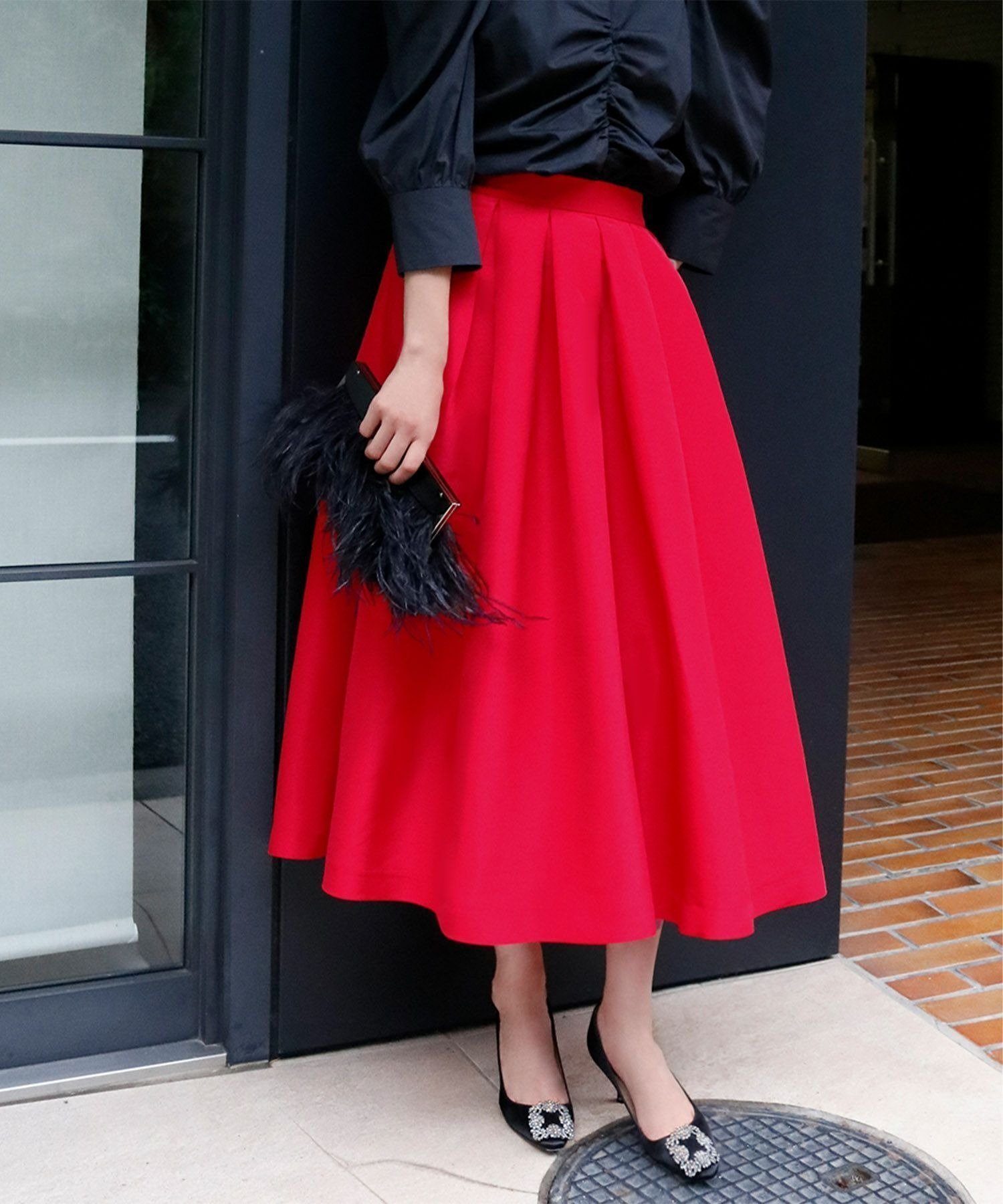 【ガール/GIRL】のグログランボックスタックフレアロングスカート インテリア・キッズ・メンズ・レディースファッション・服の通販 founy(ファニー) 　ファッション　Fashion　レディースファッション　Fashion for Women　スカート　Skirts　ロングスカート　Long Skirts / Maxi & Midi Skirts　シルバー　Silver, Metallic Silver　フレア　Flare, Flared　ボックス　Boxy, Box Shape　ロング　Long, Long-Length　再入荷　Restock / Back in Stock　エレガント 上品　Elegant　RED|ID: prp329100004739574 ipo3291000000034651766