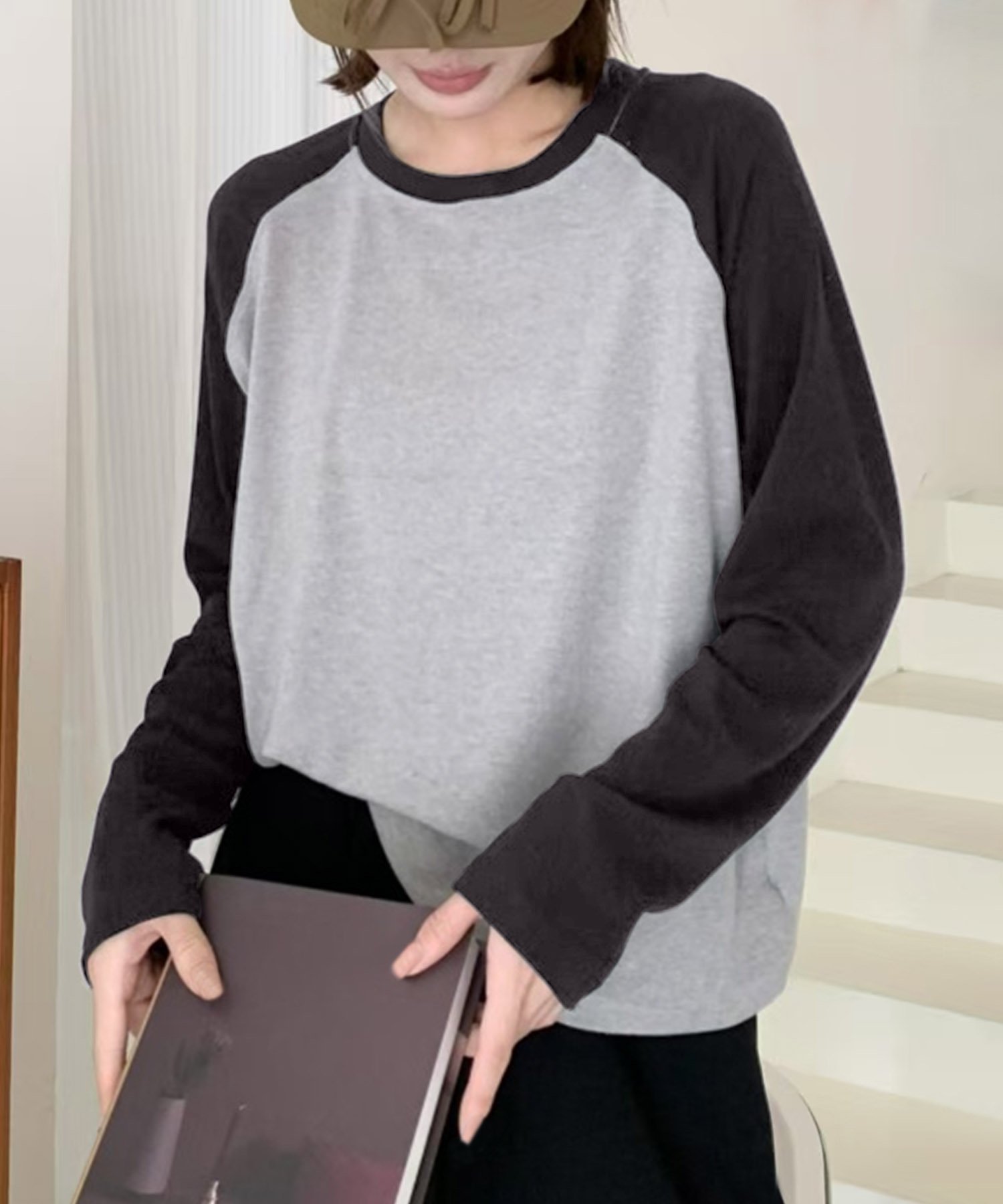 【アイモハ/aimoha】のaimoha -select-/ラグランスリーブ長袖Tシャツ インテリア・キッズ・メンズ・レディースファッション・服の通販 founy(ファニー) 　ファッション　Fashion　レディースファッション　Fashion for Women　トップス・カットソー　Cut & Sew Tops　シャツ・ブラウス・オフィスカジュアル　Elegant Blouses & Button-Ups　ロングTシャツ・Tシャツ　Longline T-Shirts & Tees　おすすめ　Recommended / Our Picks　カーディガン　Cardigan, Knitwear　シューズ　Shoes, Footwear　ショート　Short, Short Length　シンプル　Simple, Minimal　ジャケット　Jacket, Outerwear　スタイリッシュ　Stylish, Fashionable　スニーカー　Sneakers, Trainers　スリーブ　Sleeve, Long Sleeve / Short Sleeve　デニム　Denim, Jeans Material　バランス　Balance, Style Balance　リラックス　Relax, Relaxed Fit　長袖　Long Sleeve, Full Sleeve　グレー|ID: prp329100004739648 ipo3291000000034237932