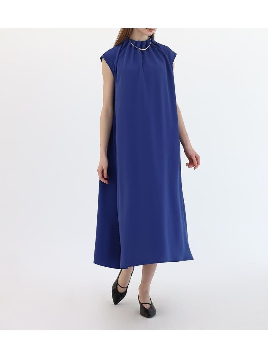 【ラシュッド/LASUD】のタックネックワンピース インテリア・キッズ・メンズ・レディースファッション・服の通販 founy(ファニー) 　ファッション　Fashion　レディースファッション　Fashion for Women　ワンピース　Dresses　ギャザー　Gathered, Ruffled　シンプル　Simple, Minimal　ドレープ　Drape, Draping Fabric　フレア　Flare, Flared　エレガント 上品　Elegant　ブルー|ID: prp329100004739726 ipo3291000000035007550