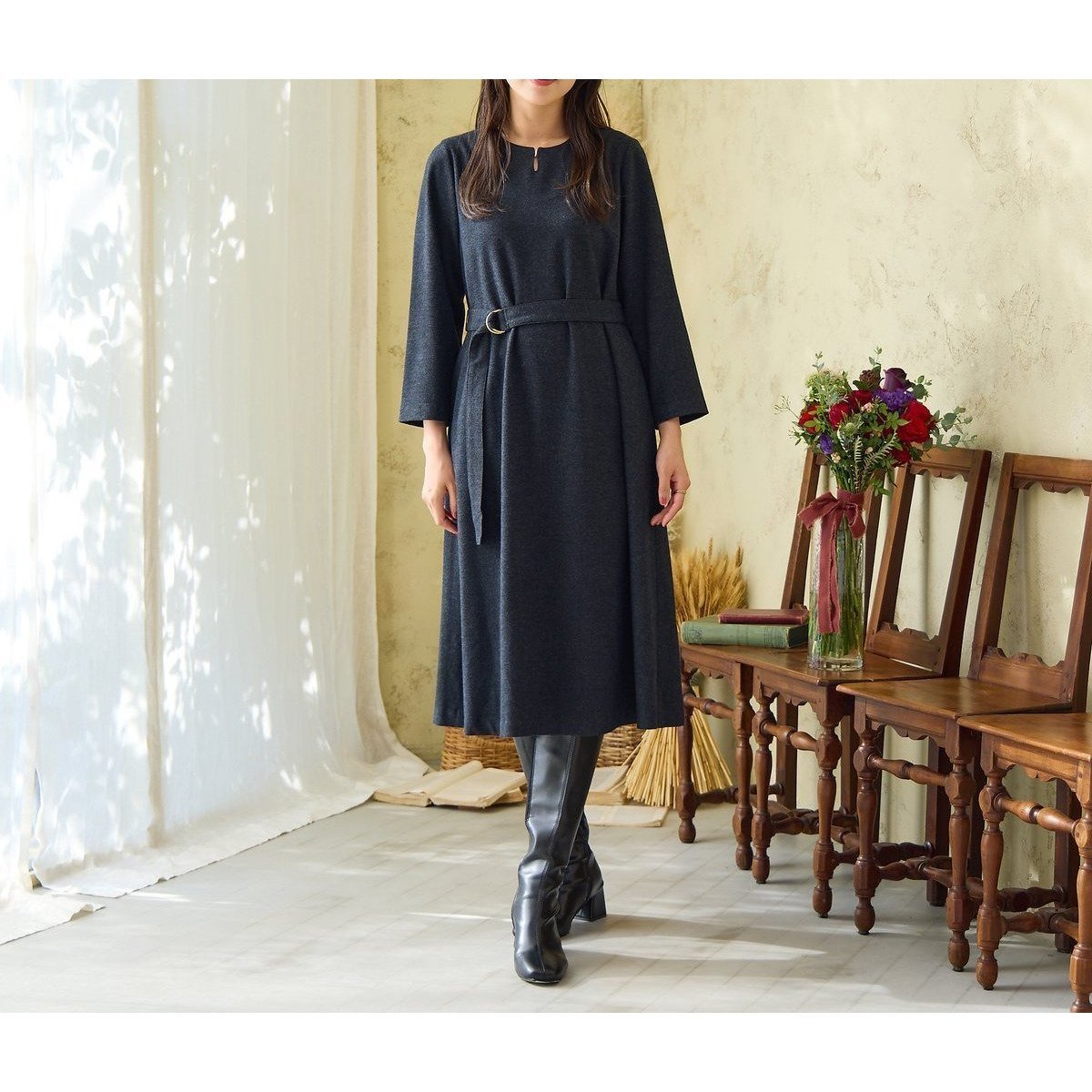 【ローズティアラ/Rose Tiara】のライトツイードワンピース インテリア・キッズ・メンズ・レディースファッション・服の通販 founy(ファニー) ファッション Fashion レディースファッション Fashion for Women ワンピース Dresses エレガント 上品 Elegant シンプル Simple, Minimal ツイード Twill, Twill Weave ポケット Pocket, Pocket Detail リボン Ribbon, Bow リラックス Relax, Relaxed Fit チャコール|ID: prp329100004739737 ipo3291000000034530831