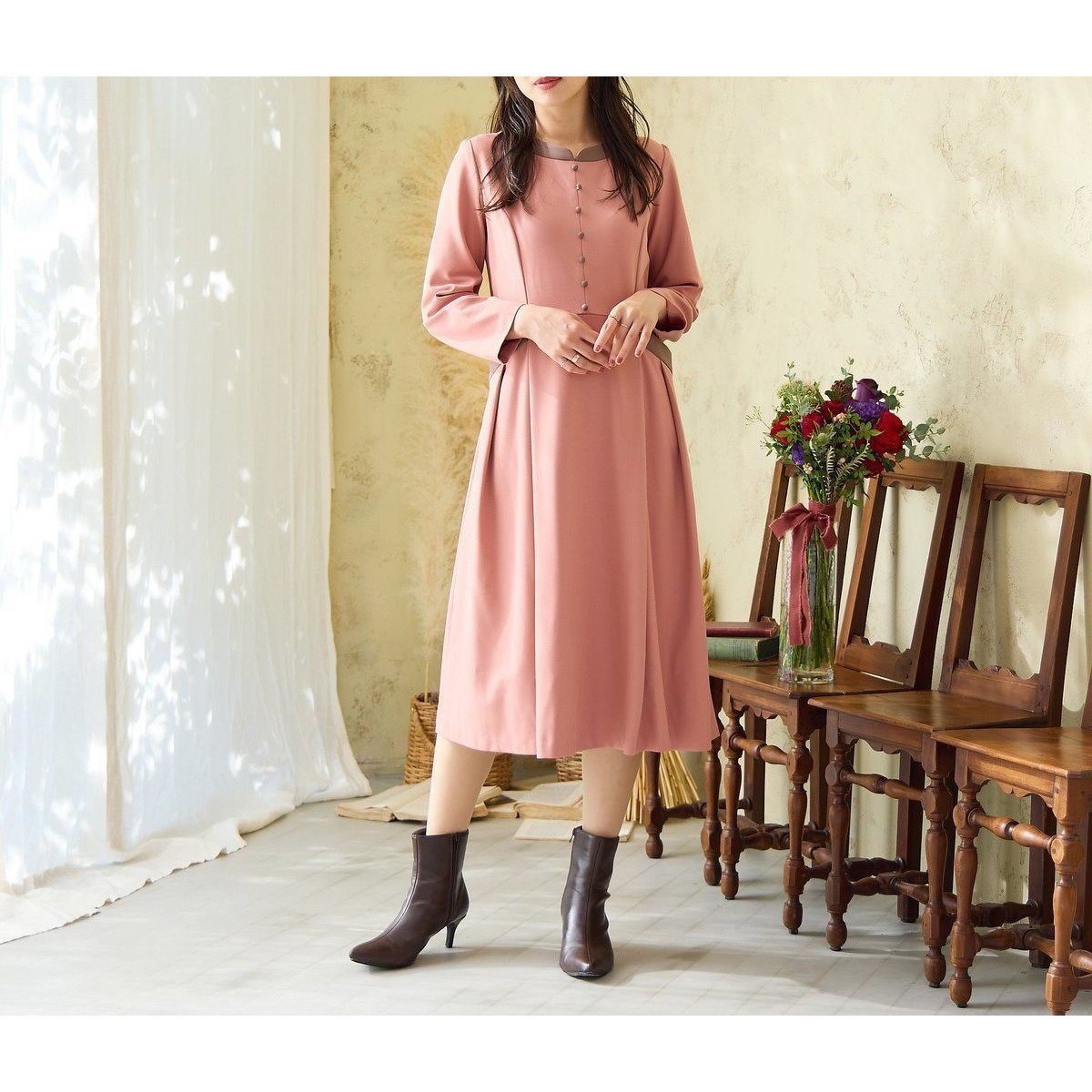 【ローズティアラ/Rose Tiara】の【吸湿発熱/毛玉になりにくい】配色切替クラシカルワンピース インテリア・キッズ・メンズ・レディースファッション・服の通販 founy(ファニー) ファッション Fashion レディースファッション Fashion for Women ワンピース Dresses クラシカル Classical, Vintage-Inspired フレア Flare, Flared ポケット Pocket, Pocket Detail リボン Ribbon, Bow エレガント 上品 Elegant 切替 Switching, Contrast Panel ピンク|ID: prp329100004739740 ipo3291000000034589145