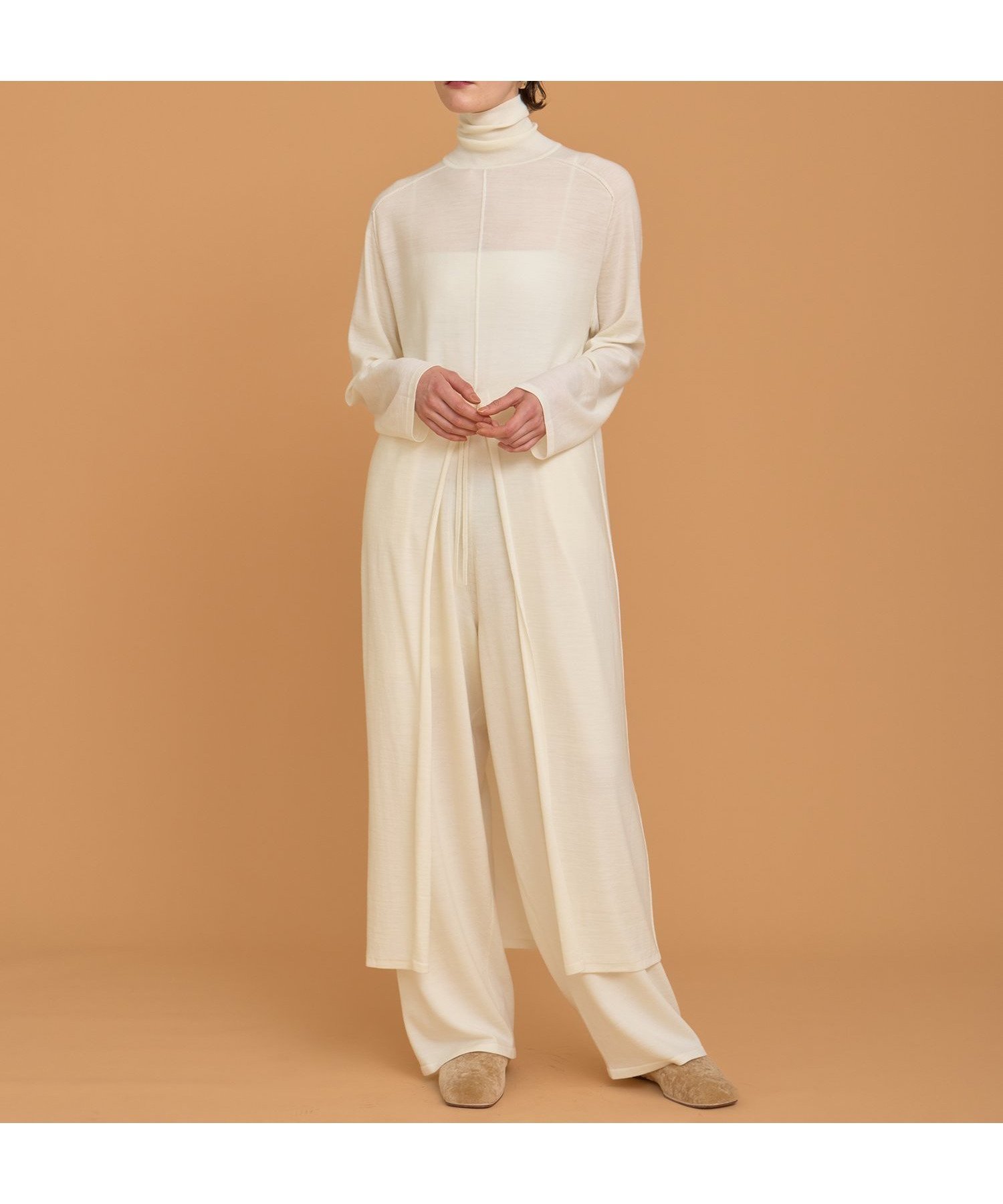 【ハウス オブ ロータス/HOUSE OF LOTUS】のウーステッドメリノウールワンピース インテリア・キッズ・メンズ・レディースファッション・服の通販 founy(ファニー) 　ファッション　Fashion　レディースファッション　Fashion for Women　ワンピース　Dresses　シンプル　Simple, Minimal　スタンダード　Standard, Basic　スリット　Slit, Slit Detail　タートルネック　Turtleneck, High Neck　プリント　Print, Printed Pattern　ロング　Long, Long-Length　A/W・秋冬　Autumn/Winter　ホワイト|ID: prp329100004739801 ipo3291000000034239162