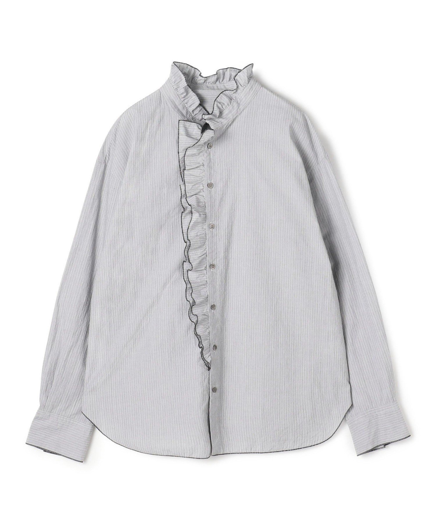 【トゥモローランド/TOMORROWLAND】のコットンサッカー フリルカラーシャツ インテリア・キッズ・メンズ・レディースファッション・服の通販 founy(ファニー) 　ファッション　Fashion　レディースファッション　Fashion for Women　トップス・カットソー　Cut & Sew Tops　シャツ・ブラウス・オフィスカジュアル　Elegant Blouses & Button-Ups　サッカー　Seersucker, Summer Fabric　フリル　Frill, Ruffle　18 ブラック系|ID: prp329100004739848 ipo3291000000034937874