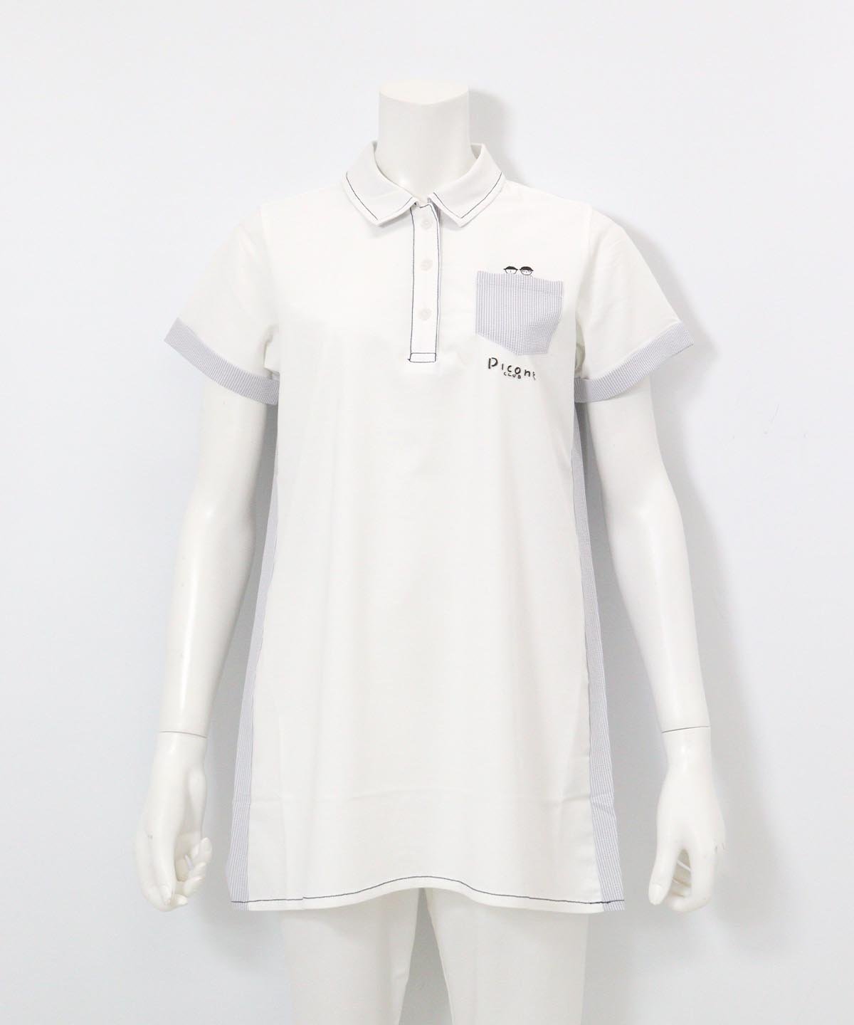 【ピッコーネクラブ/Picone Club】のステッチ襟ポロシャツ インテリア・キッズ・メンズ・レディースファッション・服の通販 founy(ファニー) 　ファッション　Fashion　レディースファッション　Fashion for Women　トップス・カットソー　Cut & Sew Tops　シャツ・ブラウス・オフィスカジュアル　Elegant Blouses & Button-Ups　ポロシャツ・きれいめカジュアル　Smart-Casual Polo Tops　サッカー　Seersucker, Summer Fabric　ストライプ　Stripe, Striped Pattern　チュニック　Tunic, Long Top　ポケット　Pocket, Pocket Detail　ポロシャツ　Polo Shirt, Collared Tee　切替　Switching, Contrast Panel　半袖　Short Sleeve, Half Sleeve　ホワイト|ID: prp329100004739886 ipo3291000000034239998