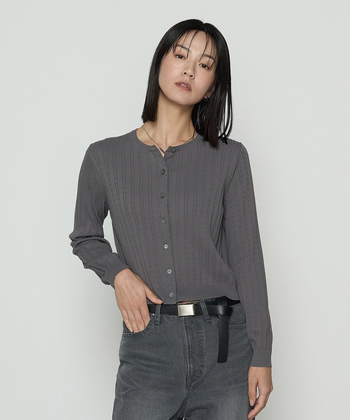【コムサ/COMME CA】のコットンダルストレッチ ケーブルカーディガン インテリア・キッズ・メンズ・レディースファッション・服の通販 founy(ファニー) 　ファッション　Fashion　レディースファッション　Fashion for Women　トップス・カットソー　Cut & Sew Tops　カーディガン・羽織り　Layered Style Cardigans　アンサンブル　Ensemble Set　カーディガン　Cardigan, Knitwear　軽量　Lightweight, Ultra Light　ショート　Short, Short Length　スタンダード　Standard, Basic　ストライプ　Stripe, Striped Pattern　ストレッチ　Stretch, Stretchy Fabric　定番　Standard, Basic Item　バランス　Balance, Style Balance　ボトム　Bottoms, Lower Wear　半袖　Short Sleeve, Half Sleeve　ミックス　Mix, Mixed Style　ロング　Long, Long-Length　ワイド　Wide, Wide Fit　ワイドリブ　Wide Rib, Wide Ribbed Knit　おすすめ　Recommended / Our Picks　04:グレー|ID: prp329100004739888 ipo3291000000034240022
