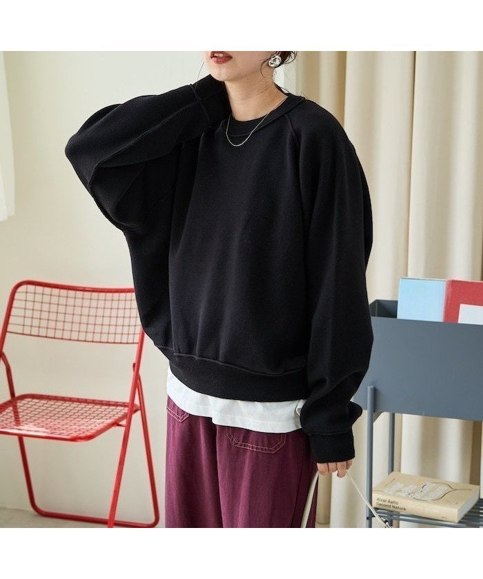 【フリークスストア/FREAK'S STORE】のスウェット ライク ラグラン ショート ニット プルオーバー【限定展開】 25AW インテリア・キッズ・メンズ・レディースファッション・服の通販 founy(ファニー) 　ファッション　Fashion　レディースファッション　Fashion for Women　トップス・カットソー　Cut & Sew Tops　ニット　Knit Tops & Sweaters　レディースパーカー・カジュアルフーディー　Casual Hoodies & Sweatshirts　カジュアルプルオーバー・ニットトップス　Pullovers & Knit Tops / Casual Pullovers　スウェット・クルーネックトップス　Sweatshirts & Crewnecks / Relaxed Fit Sweat Tops　2025年　2025　2025-2026秋冬・A/W　Autumn/Winter 2025–26 AW25–26　冬　Winter / This Winter　ショート　Short, Short Length　スウェット / スエット　Sweatshirt, Sweatwear　スリーブ　Sleeve, Long Sleeve / Short Sleeve　トレンド　Trend, Trending Now　バランス　Balance, Style Balance　ワイド　Wide, Wide Fit　A/W・秋冬　Autumn/Winter　ブラック|ID: prp329100004739922 ipo3291000000035703295