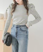 【ラジュール/Lajour】のパフショルダー リブニットトップス パープル×グリーン|ID: prp329100004740295 ipo3291000000034243881