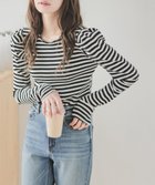 【ラジュール/Lajour】のパフショルダー リブニットトップス ブラック×ホワイト|ID: prp329100004740295 ipo3291000000034243882