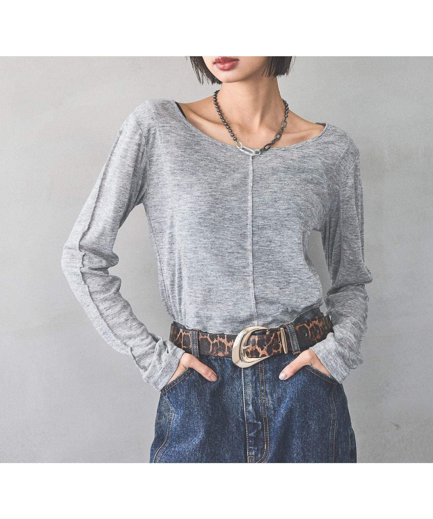 【ページボーイ/PAGEBOY】のアウトシームシアーロングスリーブ インテリア・キッズ・メンズ・レディースファッション・服の通販 founy(ファニー) 　ファッション　Fashion　レディースファッション　Fashion for Women　秋　Autumn　カットソー　Cut and Sewn Top　バランス　Balance, Style Balance　フィット　Fit, Slim Fit　ロング　Long, Long-Length　夏　Summer　グレー15|ID: prp329100004740324 ipo3291000000034413769