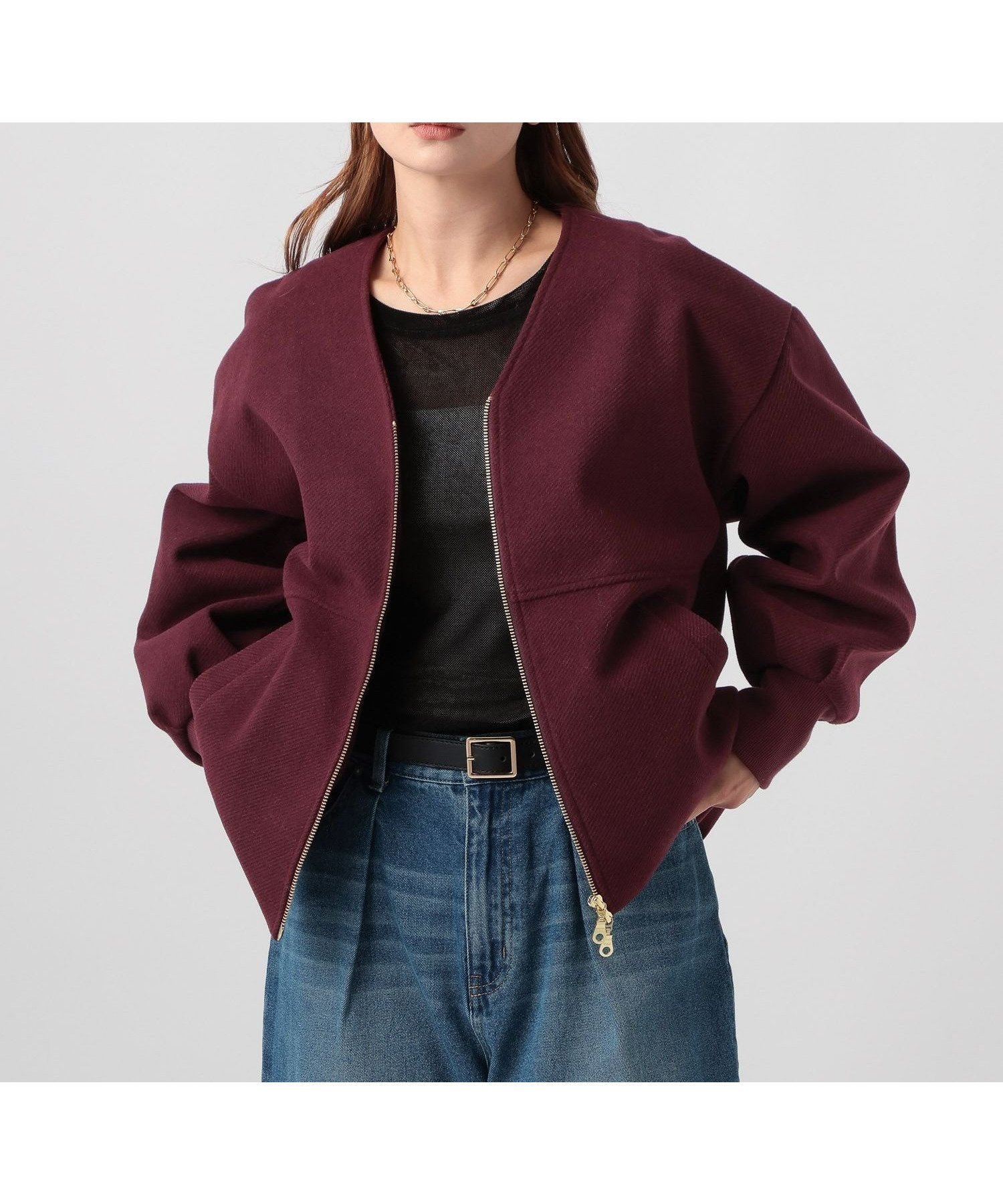 【ベイフロー/BAYFLOW】のウールライクZIPブルゾン インテリア・キッズ・メンズ・レディースファッション・服の通販 founy(ファニー) 　ファッション　Fashion　レディースファッション　Fashion for Women　アウター　Coat / Outerwear Collection　ブルゾンジャケット・スポーティアウター　Blouson Jackets　おすすめ　Recommended / Our Picks　ストライプ　Stripe, Striped Pattern　タートル　Turtleneck, Turtle Collar　ツイル　Twist, Twisted Detail　ブルゾン　Blouson, Bomber Jacket　人気　Popular, Best Seller　定番　Standard, Basic Item　ボルドー38|ID: prp329100004740365 ipo3291000000034443108